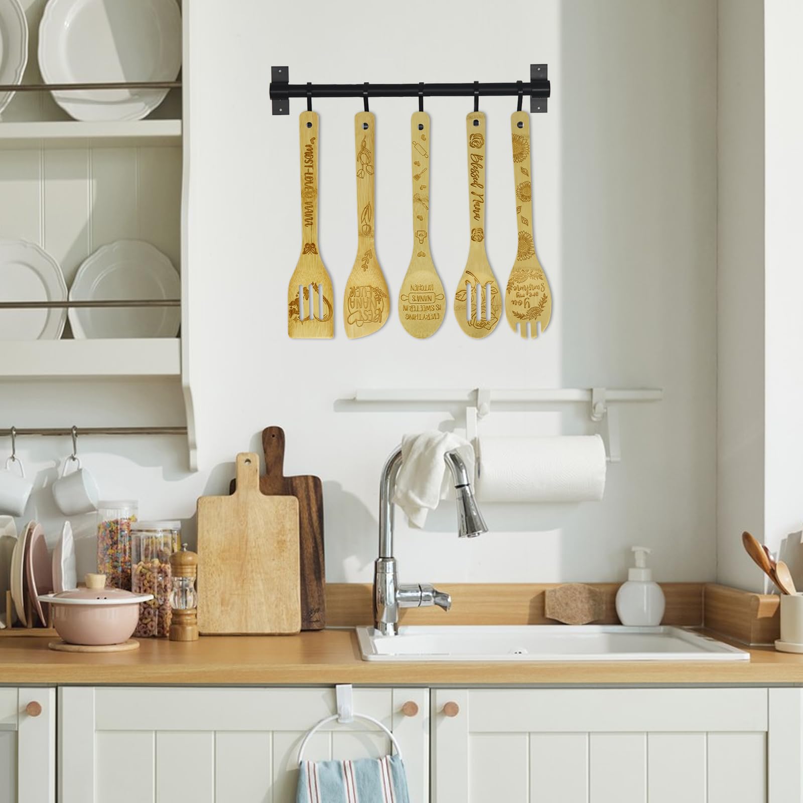 Premium Bamboo Kitchen Utensil Set with Wooden Spoons & Cooking Apron - Thoughtful Christmas & Mother's Day Gift for Grandma, Nana & Women - Ideal for Home Cooking, Baking & Family Gatherings