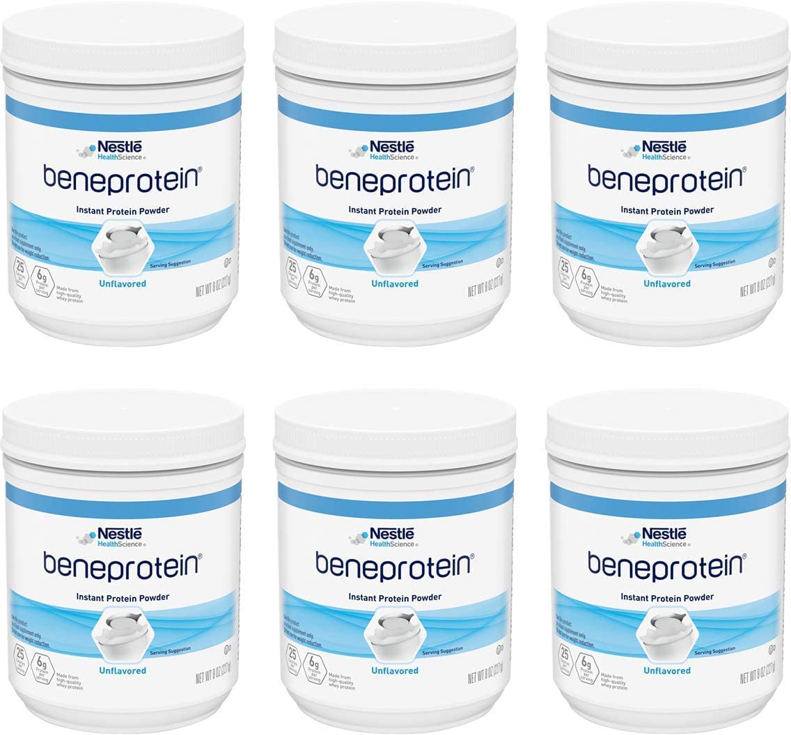 Nestle Beneprotein Instant Protein Powder Unflavored - 8 oz Canister (Pack of 6) | High Protein Supplement for Muscle Recovery & Weight Management | Ideal for Smoothies, Shakes & Meal Replacement