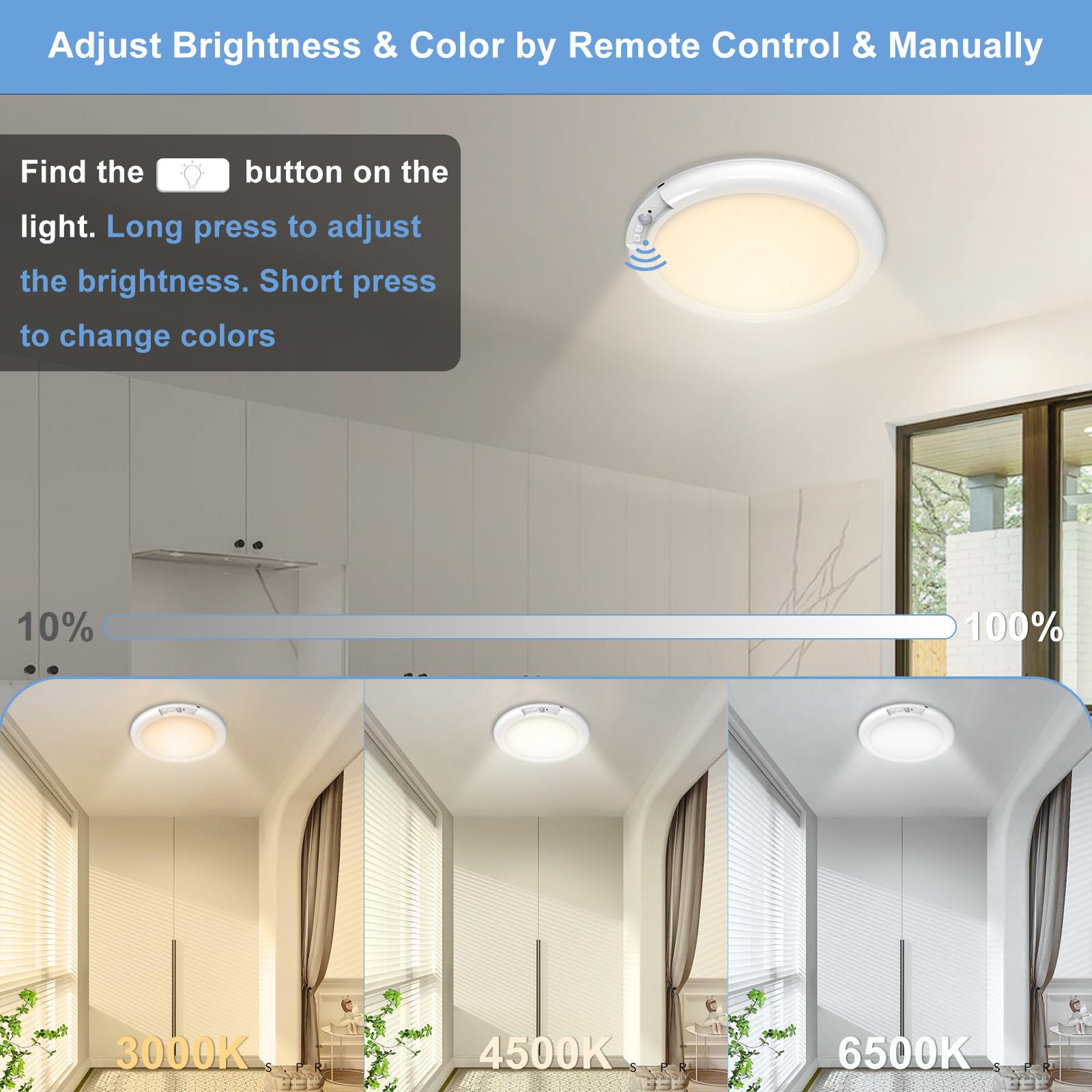 Rechargeable Motion Sensor LED Closet Light with Remote - 400LM Magnetic Wireless Ceiling Light, Battery Operated for Closet, Shower, Pantry, Stairs, Hallway - Perfect for Nighttime Safety and Convenient Lighting