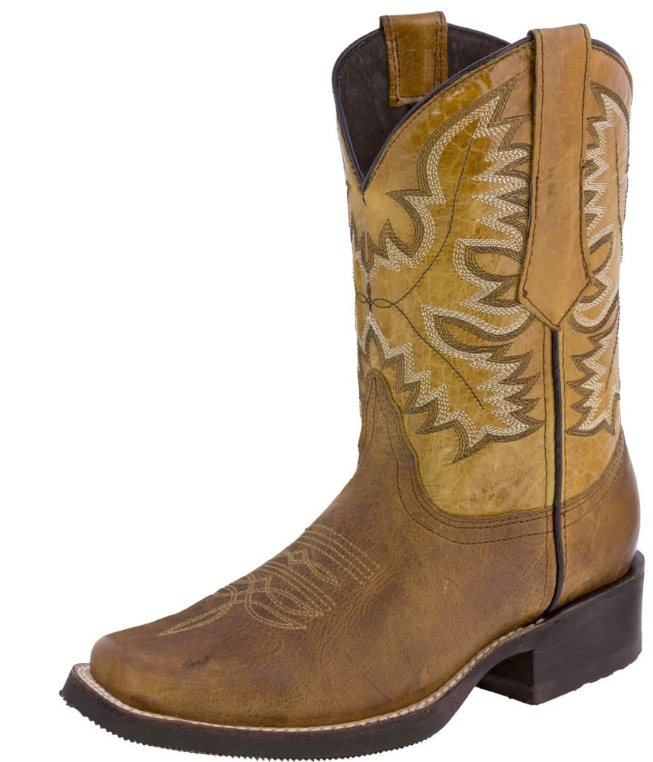 Texas Legacy Men's Honey Brown Western Leather Cowboy Boots - Genuine Leather Square Toe Rodeo Boots for Country Dancing, Horseback Riding & Western Fashion