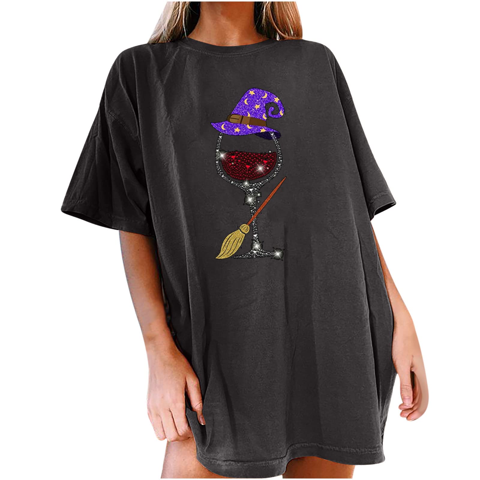 Follure Halloween T-Shirts for Women - Cute Funny Witch Graphic Short Sleeve Tee | Casual Crewneck Summer Top | Perfect for Halloween Parties, Costume Events & Spooky Season Outfits