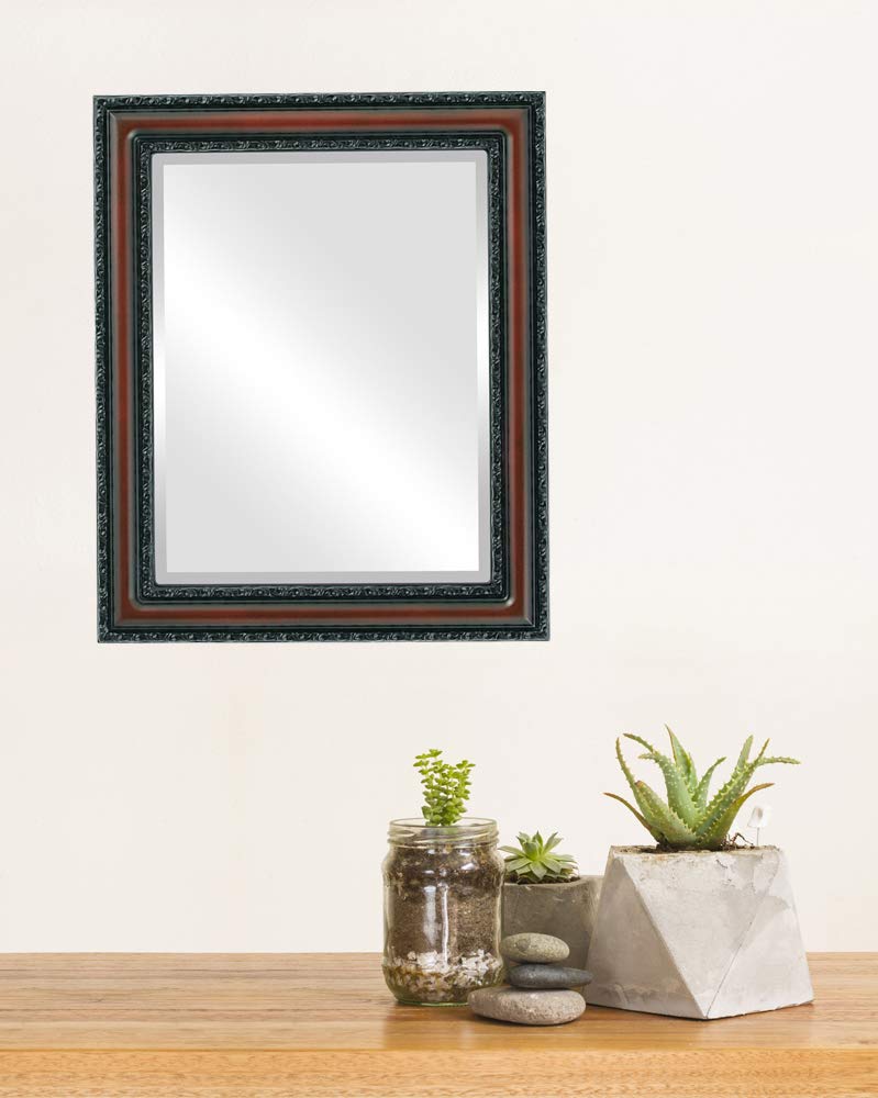 OVALCREST 16x20 Inches Rectangle Beveled Wall Mirror - Rosewood Frame - Dorset Style Home Decor Mirror for Living Room, Bedroom & Entryway