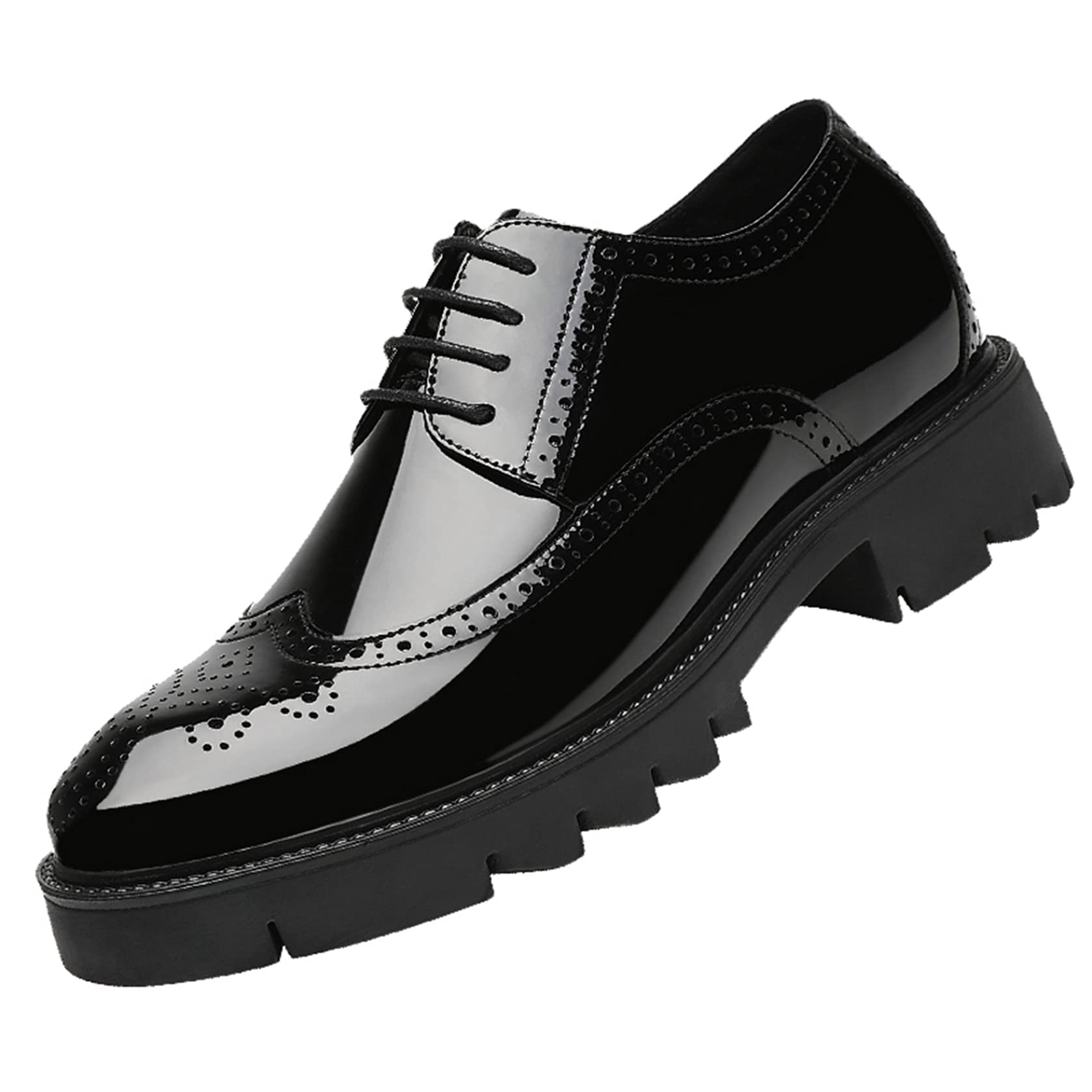 ONEGAN Men's Classic Leather Brogue Dress Shoes - Comfortable Formal Business Shoes for Spring & Autumn - Fashionable Thick Sole Uniform Shoes for Office, Party & Special Occasions