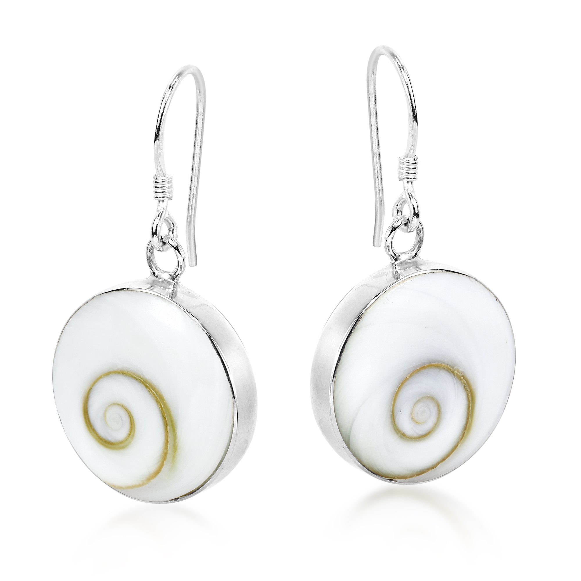 AeraVida 15mm Shiva Shell .925 Sterling Silver Dangle Earrings for Women - Elegant Round Swirling Design, Classic Silver Jewelry Gift for Mother's Day, Wedding, Party & Everyday Wear