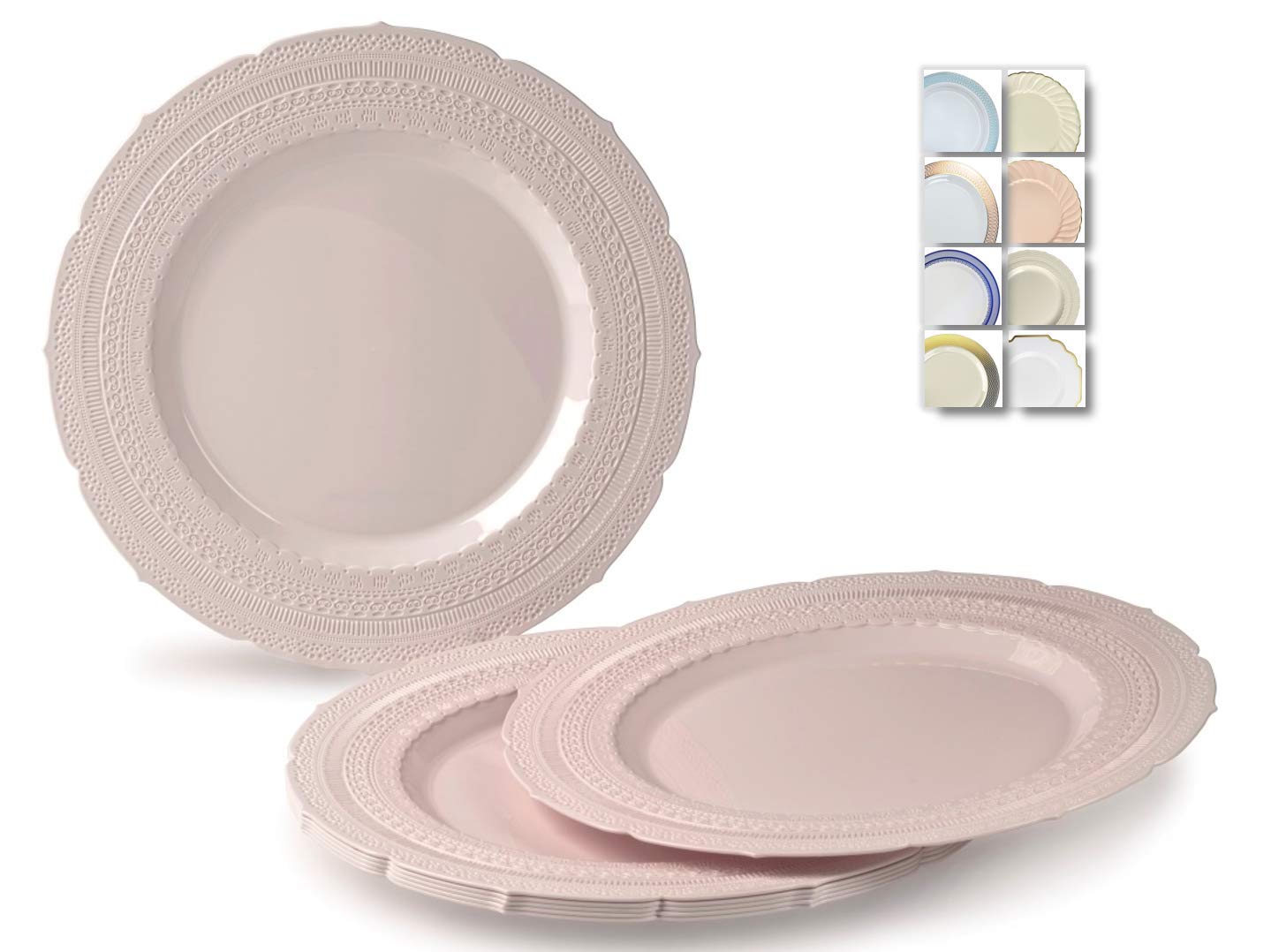 60-Pack Heavyweight Vintage Disposable Plastic Plates - 7'' Dessert Plates in Blush/Dusty Rose Pink for Weddings, Parties & Special Occasions | Elegant Chateau Design for Bridal Showers, Baby Showers & Anniversary Celebrations