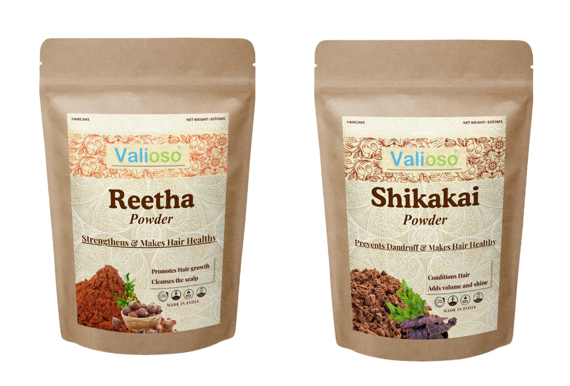 Organic Reetha & Shikakai Powder for Hair Growth & Scalp Care - 200g (Pack of 2) | Natural Ayurvedic Shampoo Alternative for Dandruff, Hair Fall & Shine | Perfect for DIY Hair Masks & Herbal Hair Wash