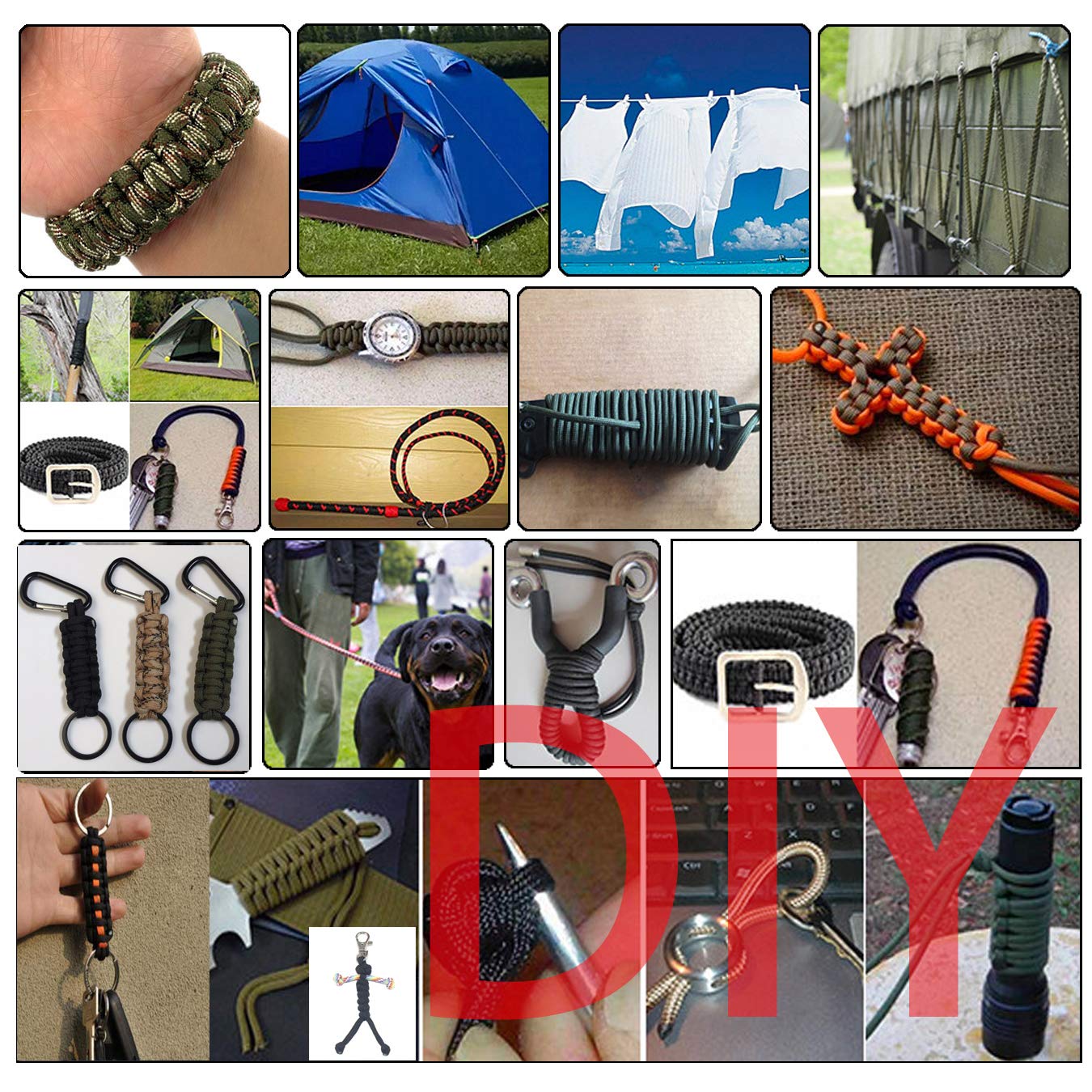 4-Pack 19ft Paracord Rope for Bracelets & Dog Collars - DIY Crafting