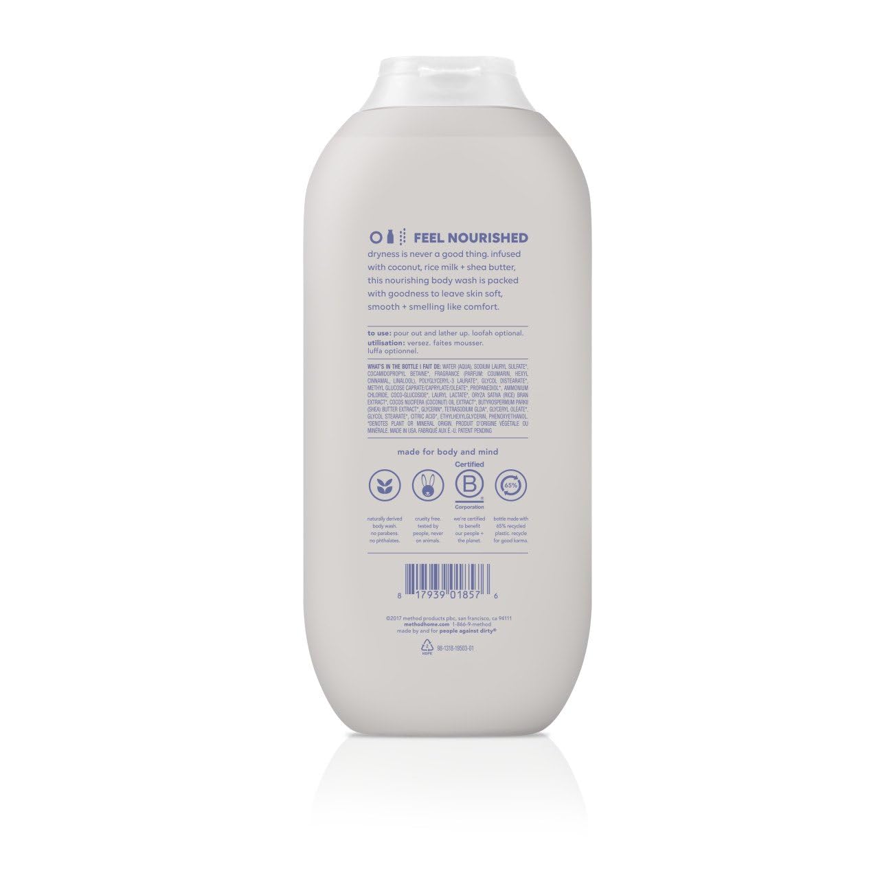 Method Simply Nourish Body Wash - Paraben Free, Phthalate Free, 18 oz (Pack of 6) - Hydrating Shower Gel for Dry Skin, Daily Moisturizing Cleanser for Men & Women - Perfect for Home, Gym, Travel