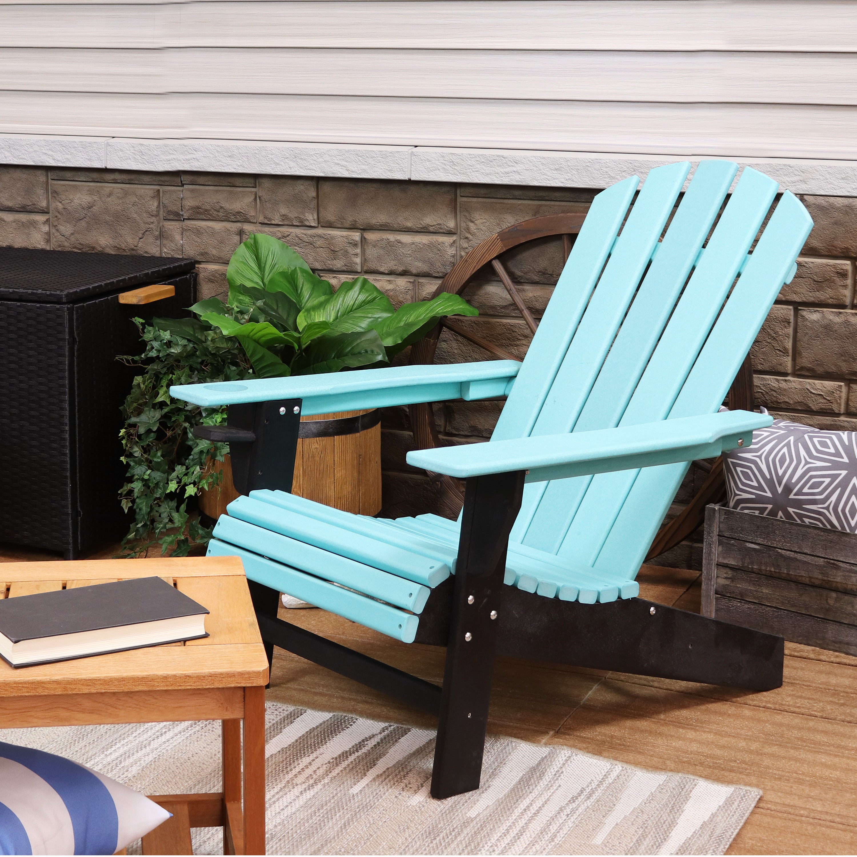 Durable All-Weather 2-Tone Outdoor Adirondack Chair with Cup Holder - Perfect for Patio, Garden, Poolside & Backyard Relaxation