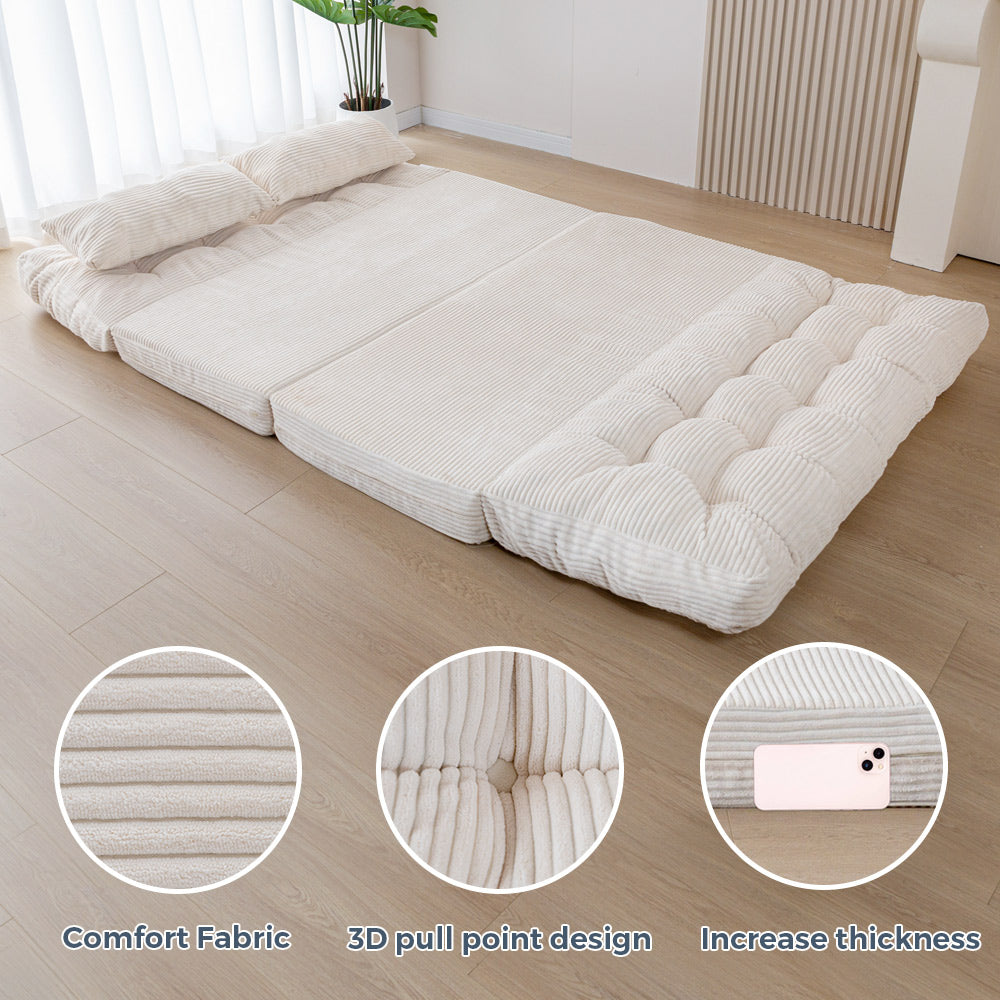MAXYOYO Tufted Bean Bag Sofa Bed - Foldable Floor Couch with Pillows, Beige | Comfortable Lounge Chair for Living Room, Bedroom & Dorm | Perfect for Relaxing, Reading & Napping