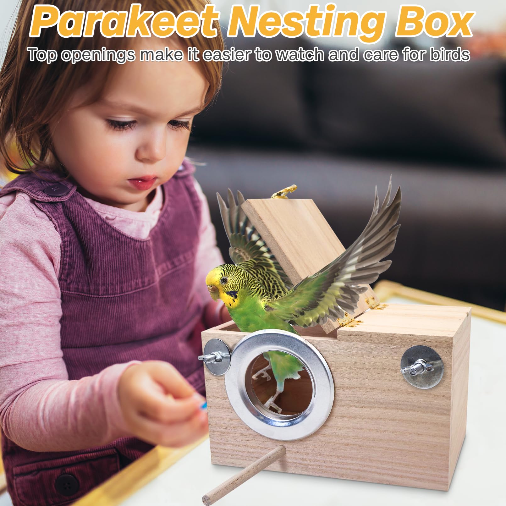 Premium Wooden Parakeet Nesting Box - Bird House for Cage, Mating & Breeding Box for Lovebirds, Cockatoo, Budgie, Finch, Canary - Small & Medium Birds (9.8