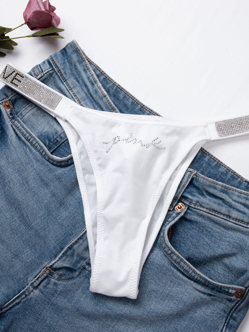 ZASUWA Women's Sexy V Back Lingerie Panties with Rhinestones - Perfect for Valentine's Day, Anniversary Gifts & Romantic Nights