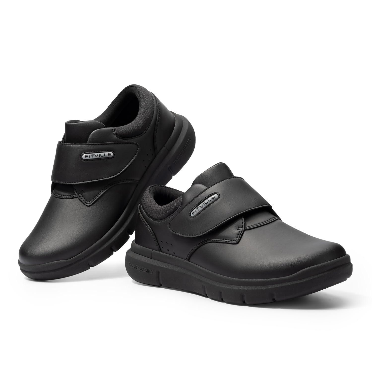 FitVille Men's Extra Wide Diabetic Shoes - Slip-On Walking Shoes for Edema & Swollen Feet - Hook & Loop Leather Oxford Shoes for Recovery & Comfort - Ideal for Daily Walking, Work & Medical Needs