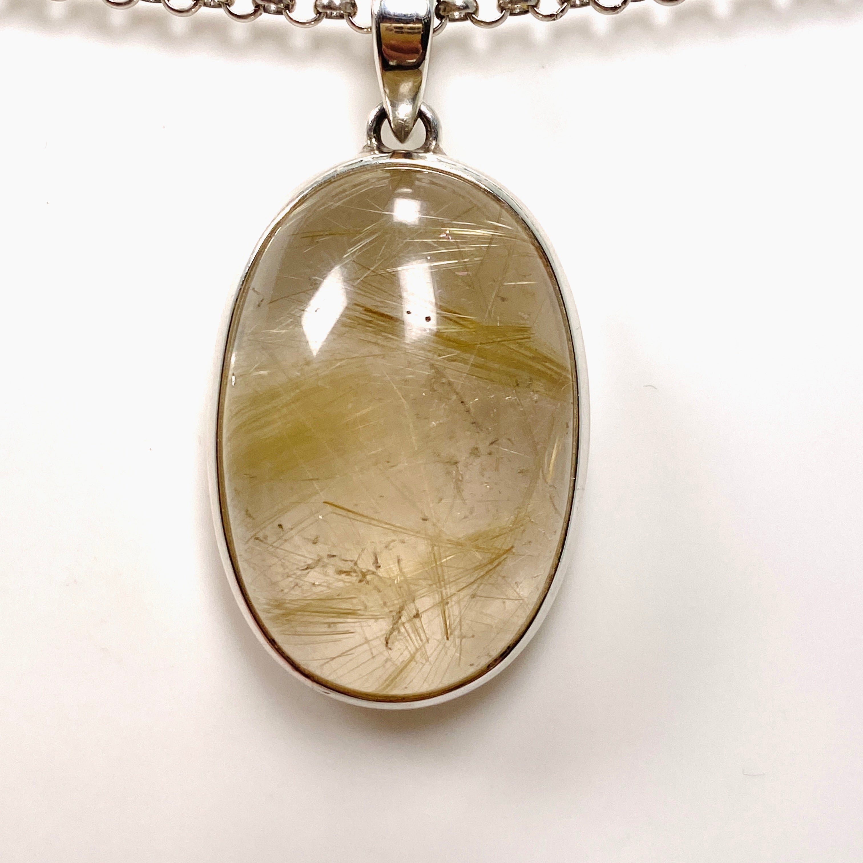 Natural Rutilated Quartz Oval Cabochon Pendant - 925 Sterling Silver Jewelry PPGJ835 for Women's Fashion & Spiritual Healing