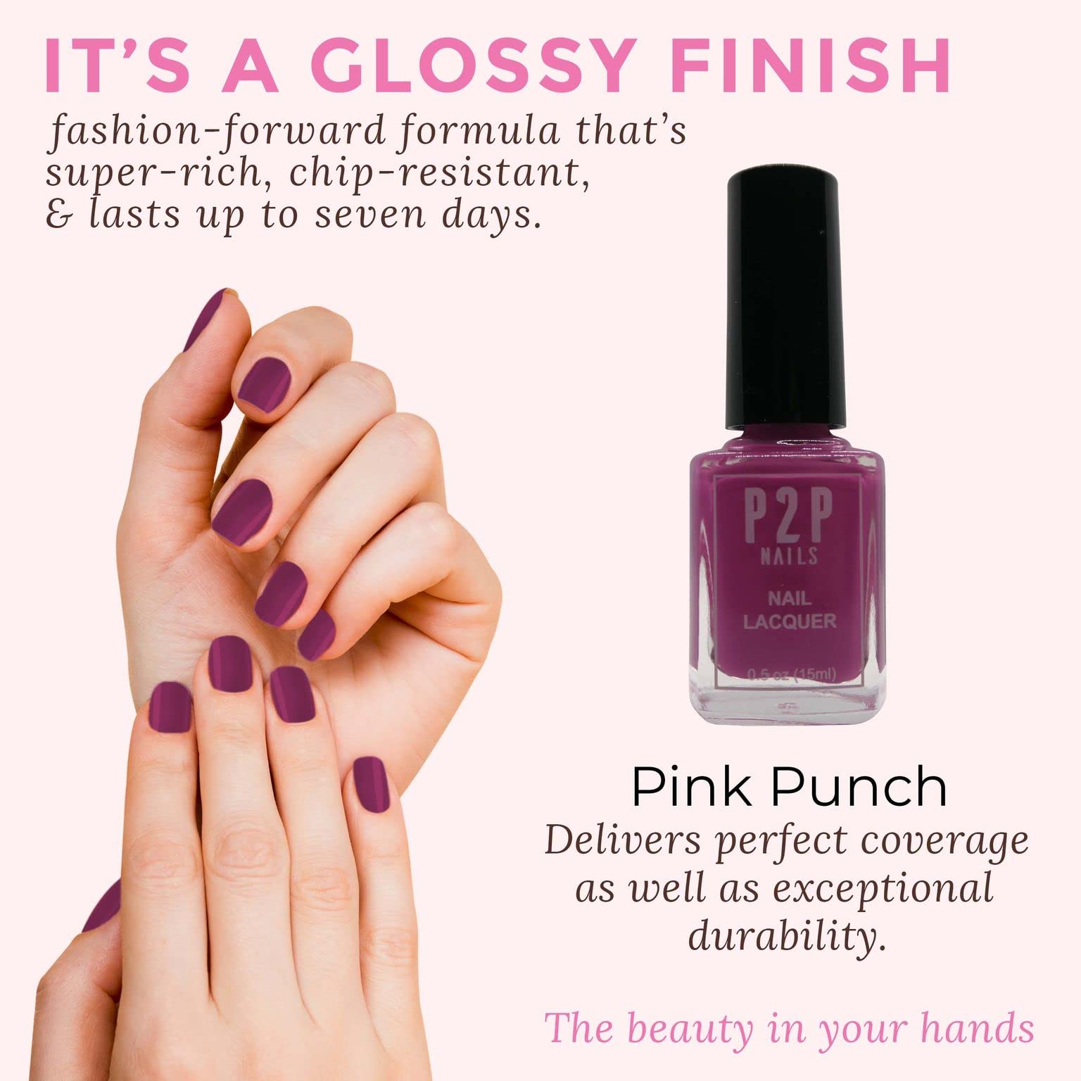 Purple Nail Polish - All Season Long Lasting Salon Quality Nail Lacquer with Natural Shine (Pink Punch) - Perfect for Manicures, Pedicures, and Special Occasions