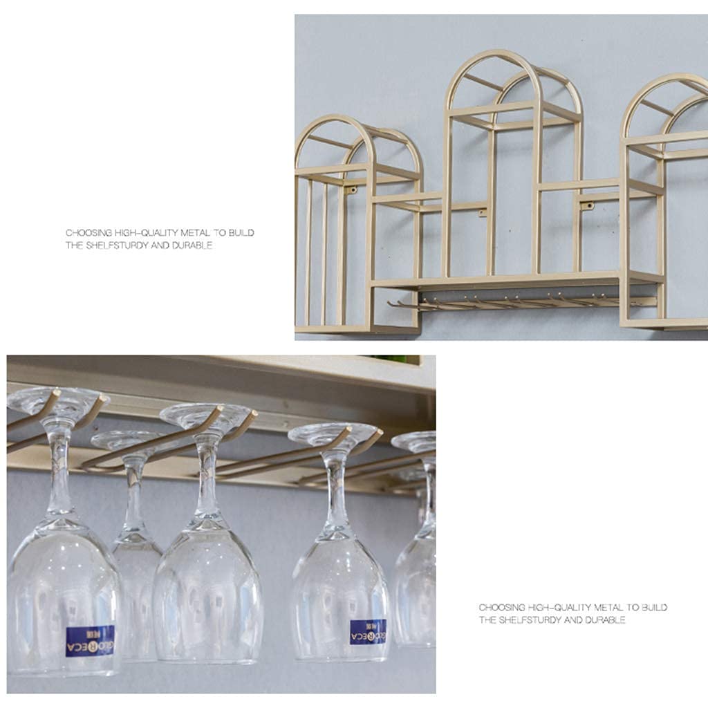 Premium Metal Wall Mounted Wine Rack - Gold Industrial Hanging Stemware Holder for Bar, Restaurant & Home Use - Space-Saving Wine Bottle & Glass Storage Solution (Perfect for Kitchen, Dining Room or Wine Cellar Organization)
