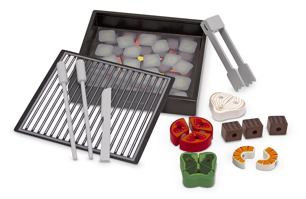 Melissa & Doug Wooden Grill & BBQ Play Food Set for Kids - Pretend Play Kitchen Toy with Realistic Grill Sounds & Accessories - Perfect for Indoor & Outdoor Role Play Games, Birthday Gifts