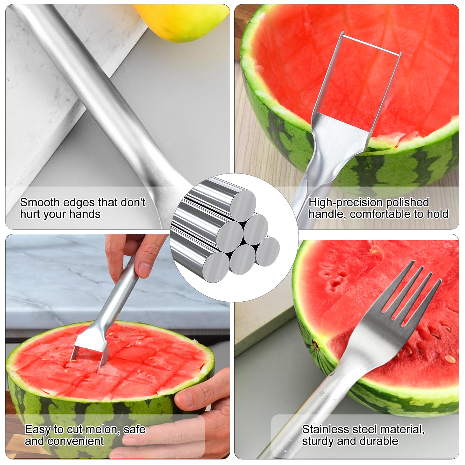2024 New 2-in-1 Stainless Steel Fruit Cutter - Watermelon Slicer & Dual Head Knife Set (5PCS) | Perfect for Summer BBQs, Family Parties, Camping & Outdoor Picnics | Durable Kitchen Tool for Easy Fruit Cutting