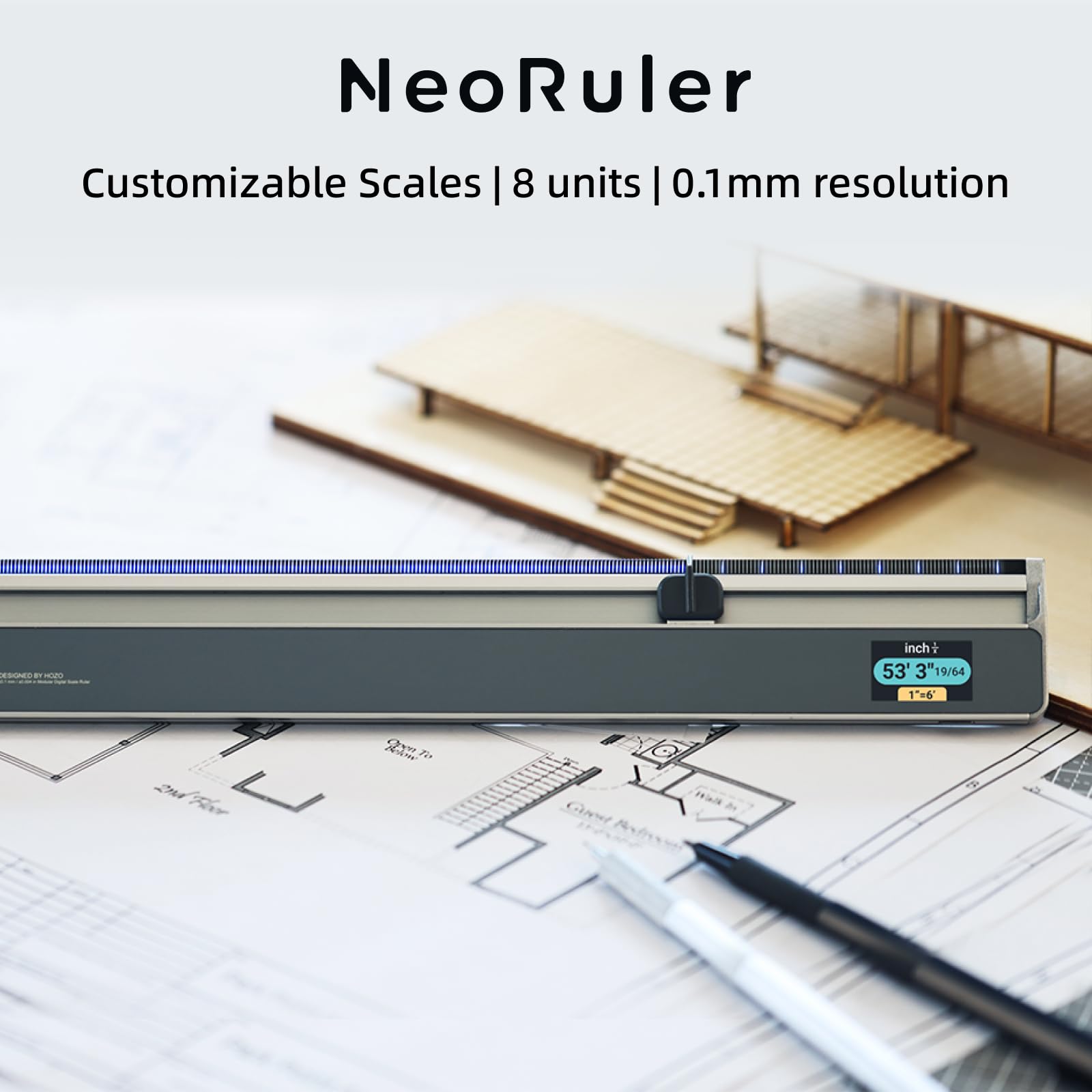 NeoRuler 12-Inch Digital Scale Ruler - Smart Measuring Tool with Infinite Custom Scales, ±0.004