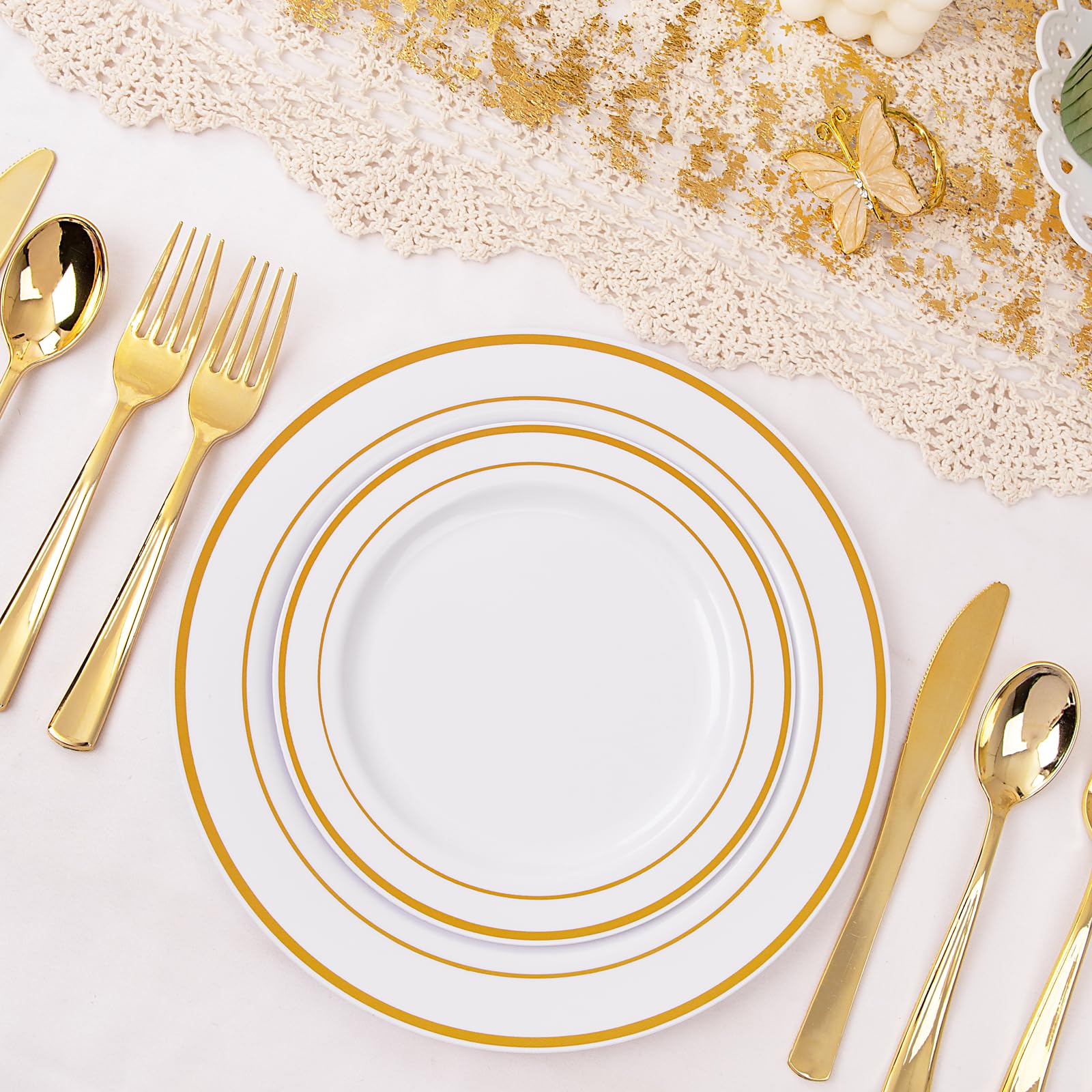 300-Piece Gold Plastic Party Dinnerware Set - 60 Gold 10.25