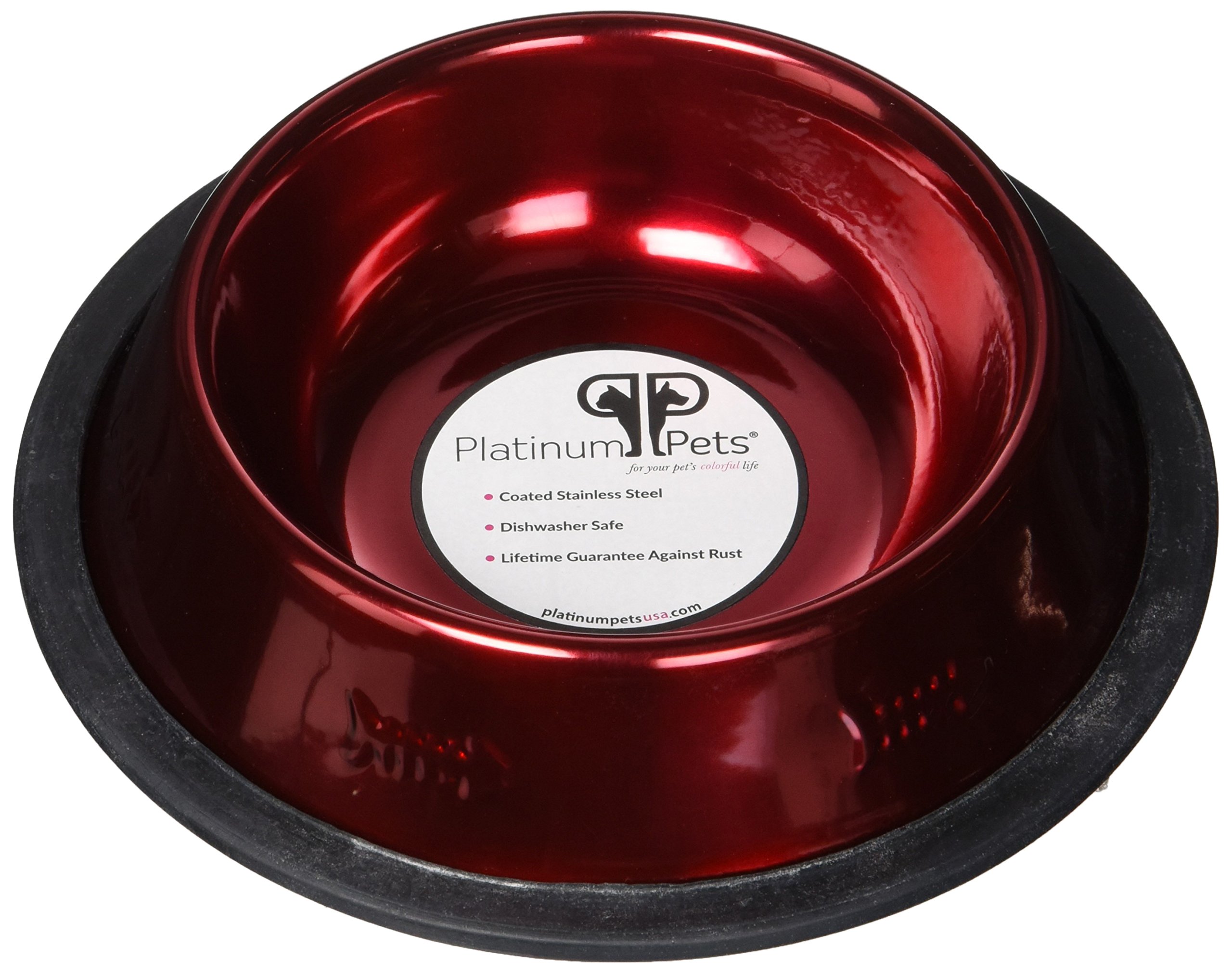 Platinum Pets Non-Slip Stainless Steel Dog Bowl - 6 oz, Candy Apple Red - Perfect for Small Dogs, Travel & Home Use