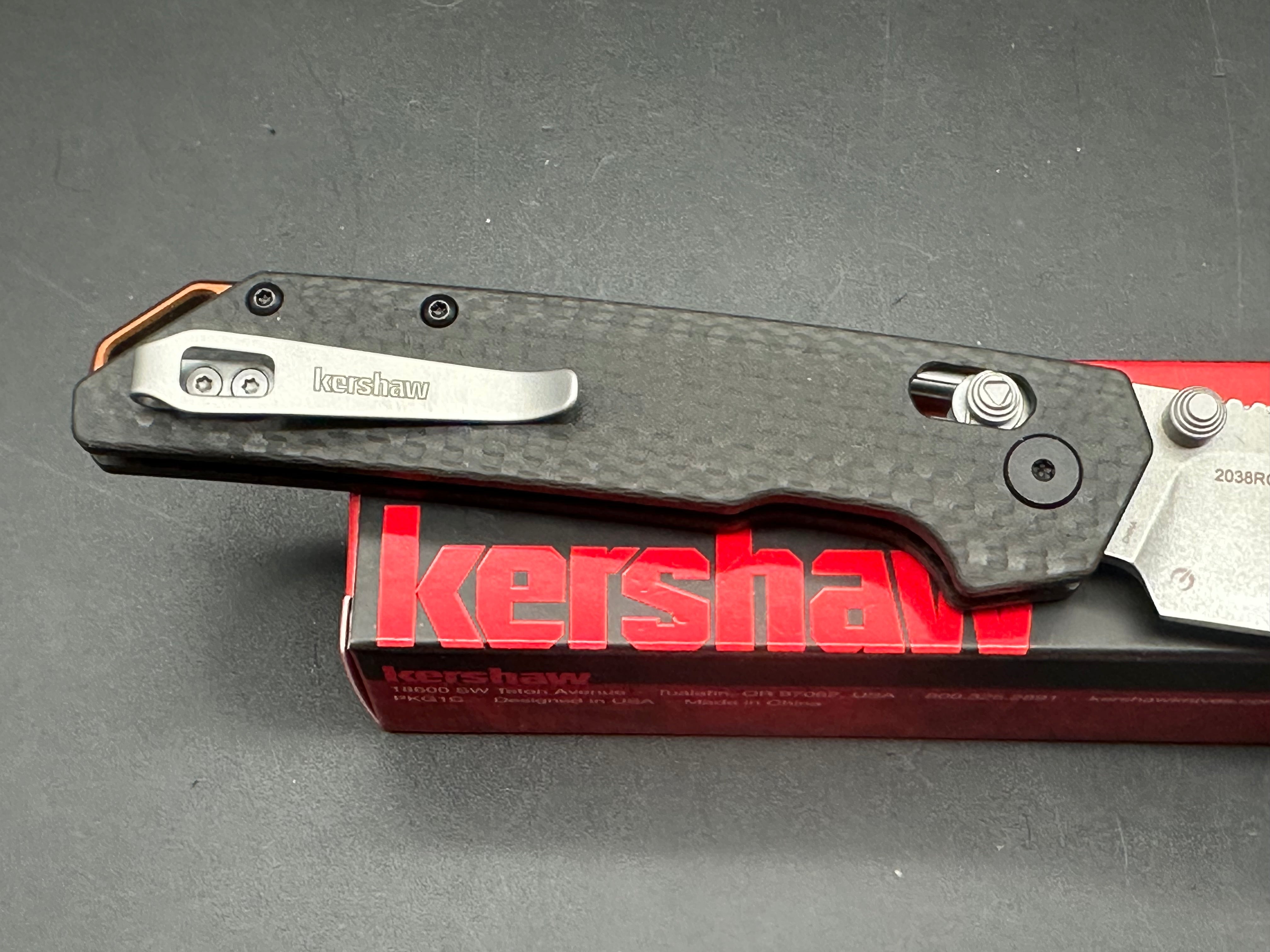 Kershaw Iridium Reverse Tanto Folding Knife - M390 Steel Blade & Carbon Fiber Handle - EDC, Outdoor, Camping, Hunting Gear