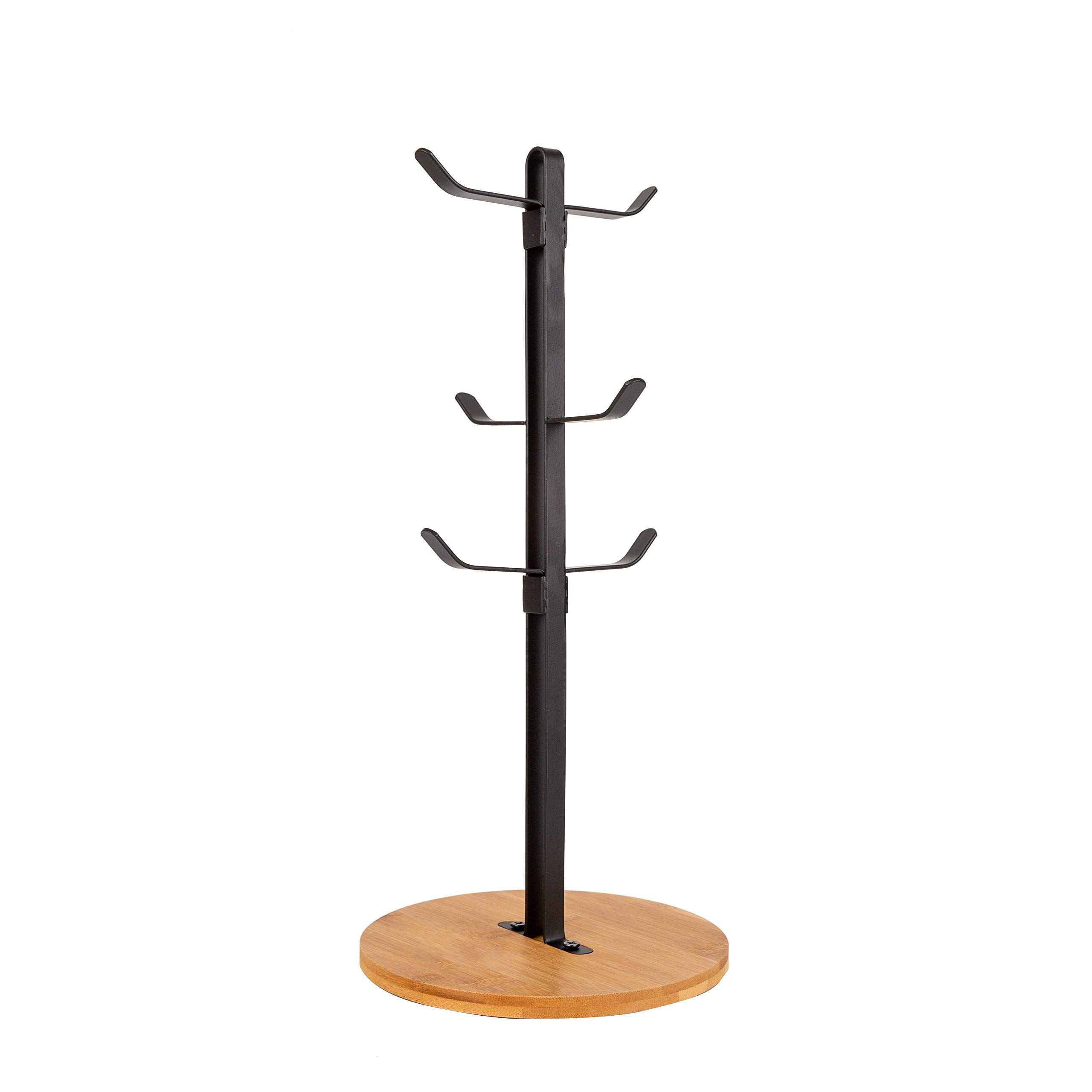 TIEYIPIN Bamboo Coffee Mug Holder with 6 Hooks - Espresso Cup Organizer, Mug Tree Stand for Kitchen Counter & Coffee Bar - Perfect for Home, Office or Cafe Decor