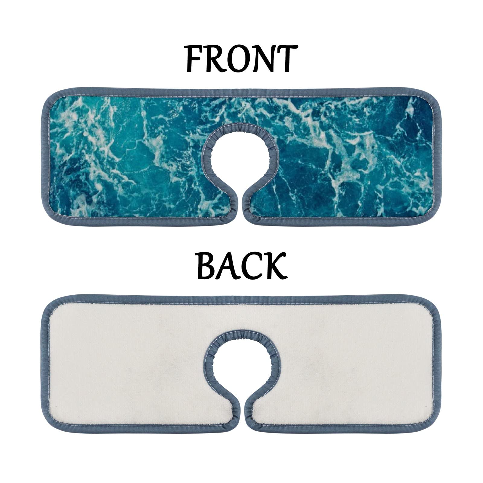 Blue Sea Water Surface Splash Guard - 3 Pack Absorbent Sink Faucet Mats for Kitchen & Bathroom Countertops | Non-Slip Tap Protector Pads | Prevents Water Stains & Splashes | Ideal for RV, Home, and Office Use