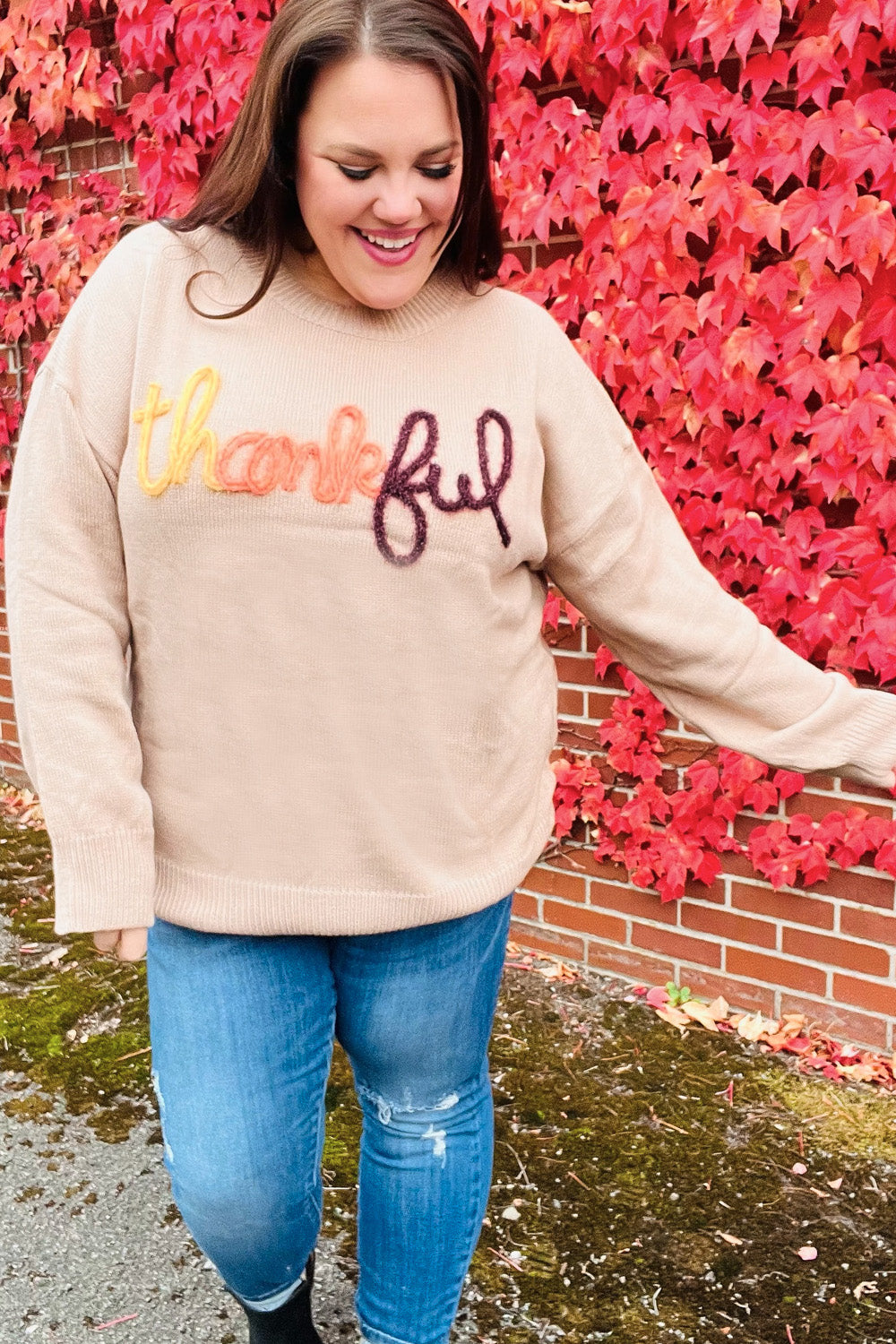Stylish Taupe Pop-Up Glitter Embroidery Sweater for Women | Cozy Knit Pullover with Sparkle Details | Perfect for Holiday Parties & Casual Winter Outfits
