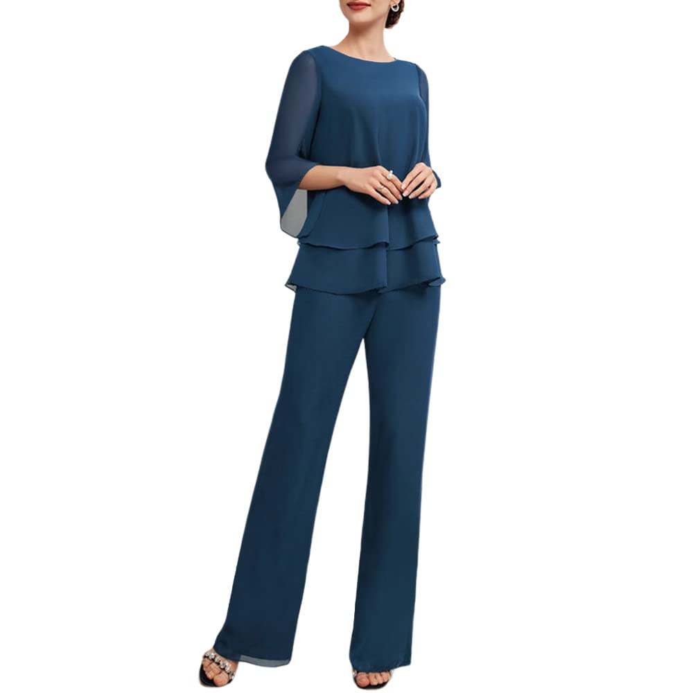 Zongqiven Women's 2-Piece Chiffon Formal Pant Suit - Elegant Wedding Guest Outfit & Evening Dressy Pantsuit for Special Occasions, Parties, and Business Events