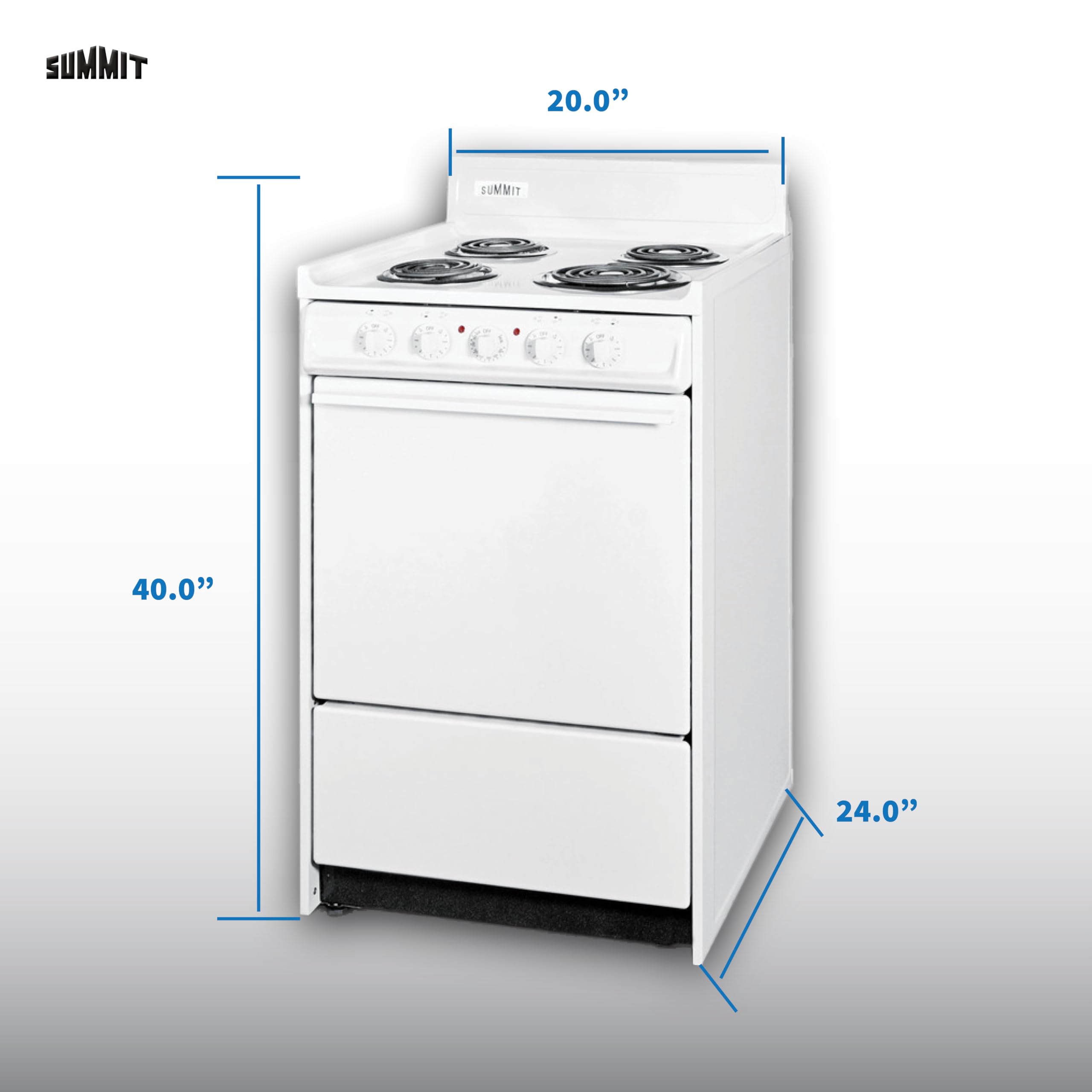 Summit 20” Electric Range with 220V Coil Burners & Large 2.46 cu.ft Oven - ADA Compliant White WEM110 - Perfect for Home Kitchens, Restaurants & Small Businesses