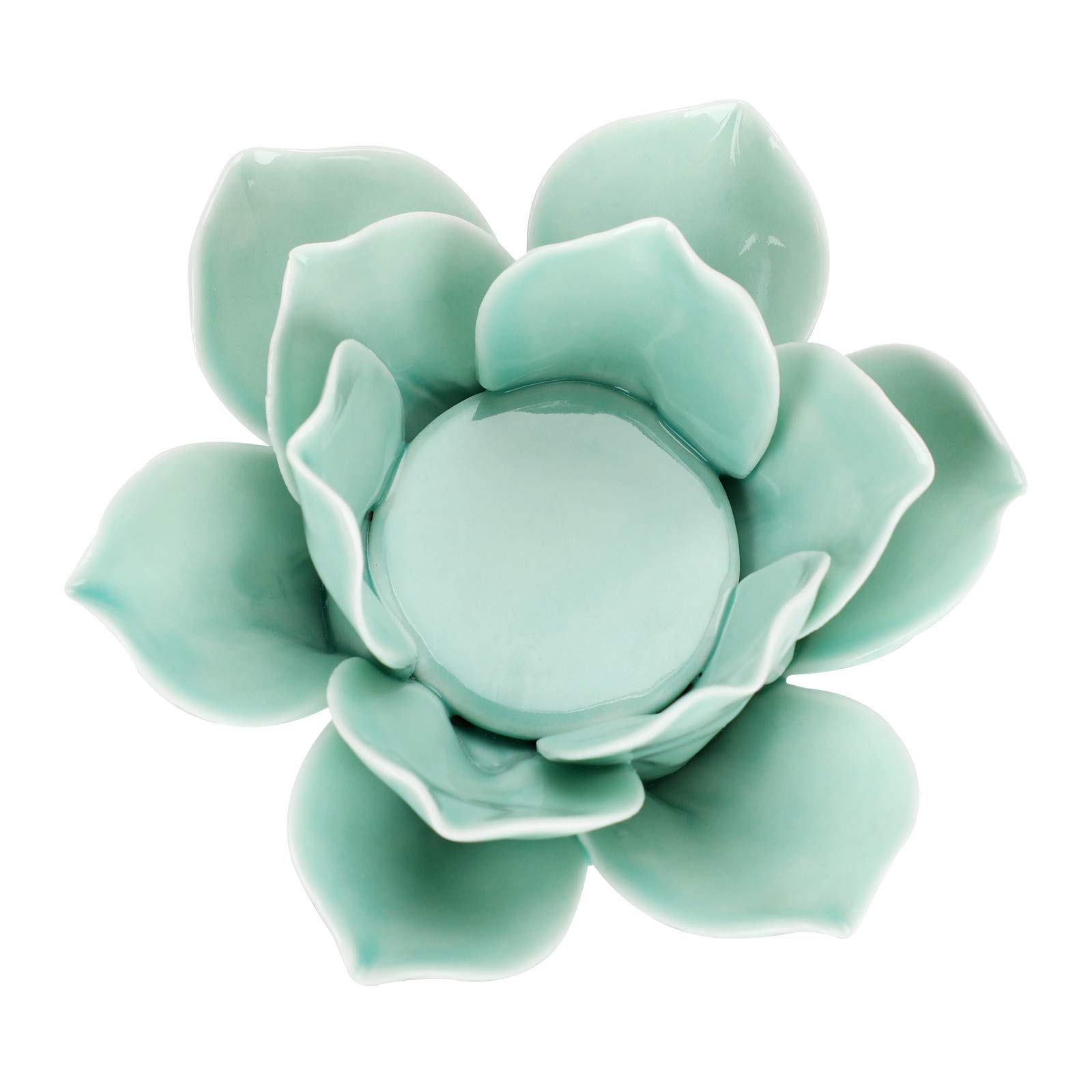 OwnMy 4.5 Inch Green Ceramic Lotus Flower Tealight Holder - Elegant Lotus Petals Candle Holder for Home Decor, Wedding, Party & Meditation - Includes Gift Box | Perfect for Centerpieces, Spa Relaxation & Yoga Room Ambiance