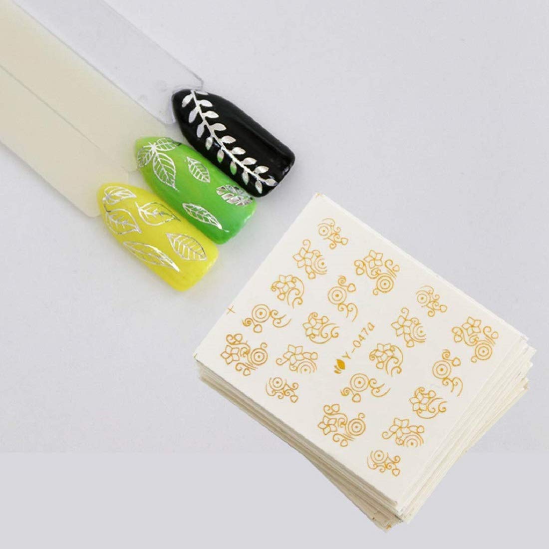 SYGA Gel Abstract Nail Art Water Transfer Decals - Metallic Stickers for Nails (Gold, Silver, 30 Sheets) | DIY Nail Design, Salon Manicure, Party & Special Occasion Nail Art