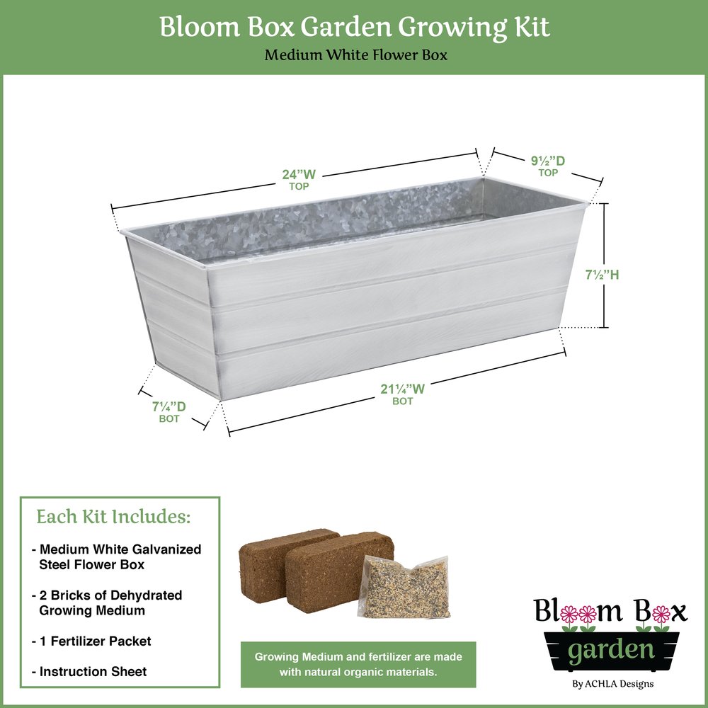 Medium White Bloom Box Garden Growing Kit with Clamp On Brackets – Stylish Indoor/Outdoor Planter for Herbs, Flowers & Vegetables – Perfect for Balcony, Patio & Urban Gardening
