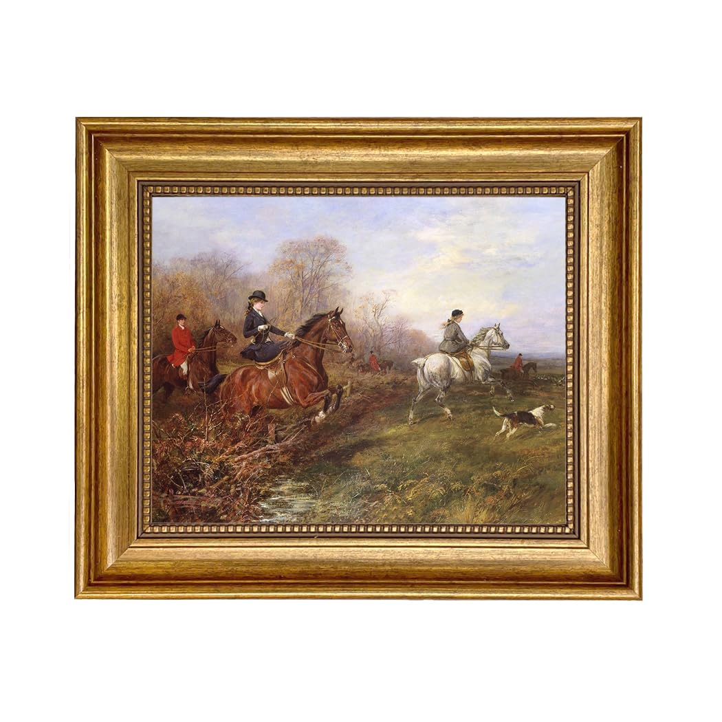 Schooner Bay Co. - Heywood Hardy 'Out of the Thicket' 8x10 Inch Equestrian Oil Painting Print on Canvas with Gold Frame - Vintage Fox Hunting Wall Art for Living Room, Study, or Country Home Décor - Ready to Hang
