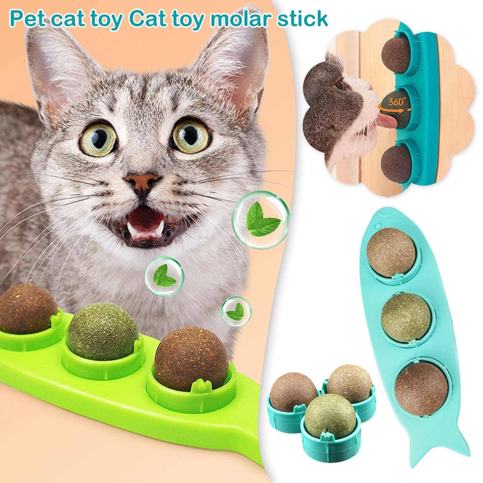 Organic Catnip Wall Balls - Mint Flavored Rotatable Cat Treat Toys for Teeth Cleaning | Edible Cat Licking Balls & Chew Toys | Perfect for Indoor Play, Dental Care & Stress Relief for Kittens & Adult Cats