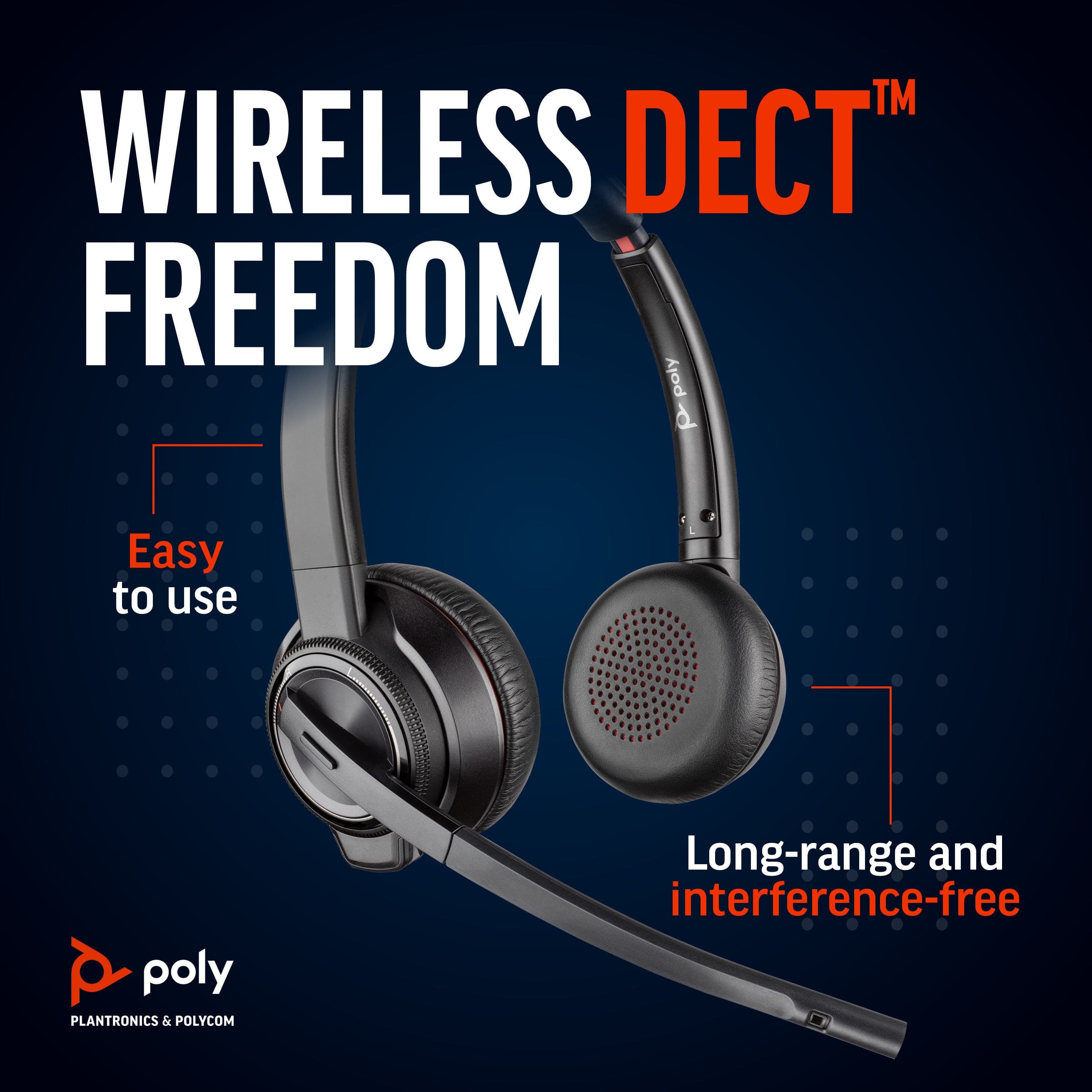 Poly Savi 8220 UC Wireless DECT Stereo Headset - Microsoft Teams Certified for Clear Calls | Noise-Canceling Mic | Comfortable Over-Ear Design | Ideal for Remote Work, Video Conferencing & Office Use