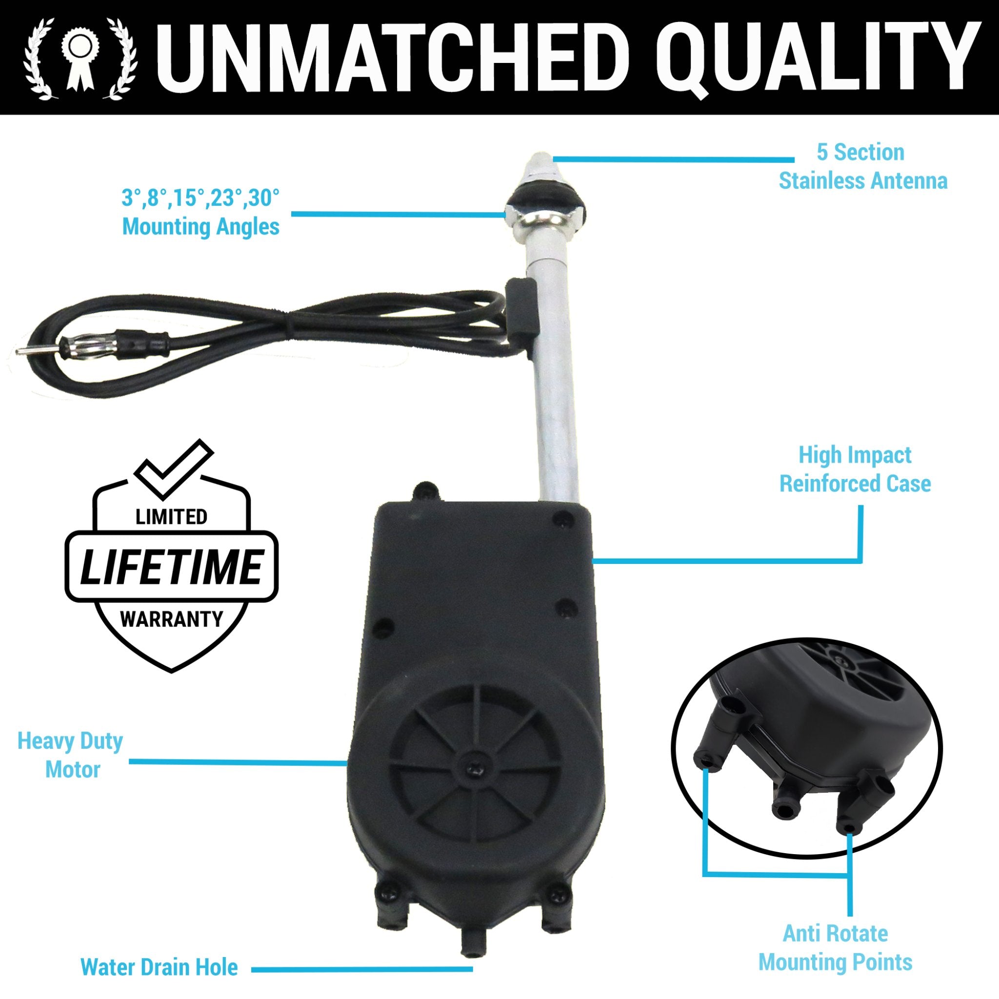 1901-1902 Isotta Fraschini Runabout AM/FM Radio Automatic Power Antenna Kit - 12V Electric Stainless Steel Mast for Classic Car Restoration & Vintage Auto Shows