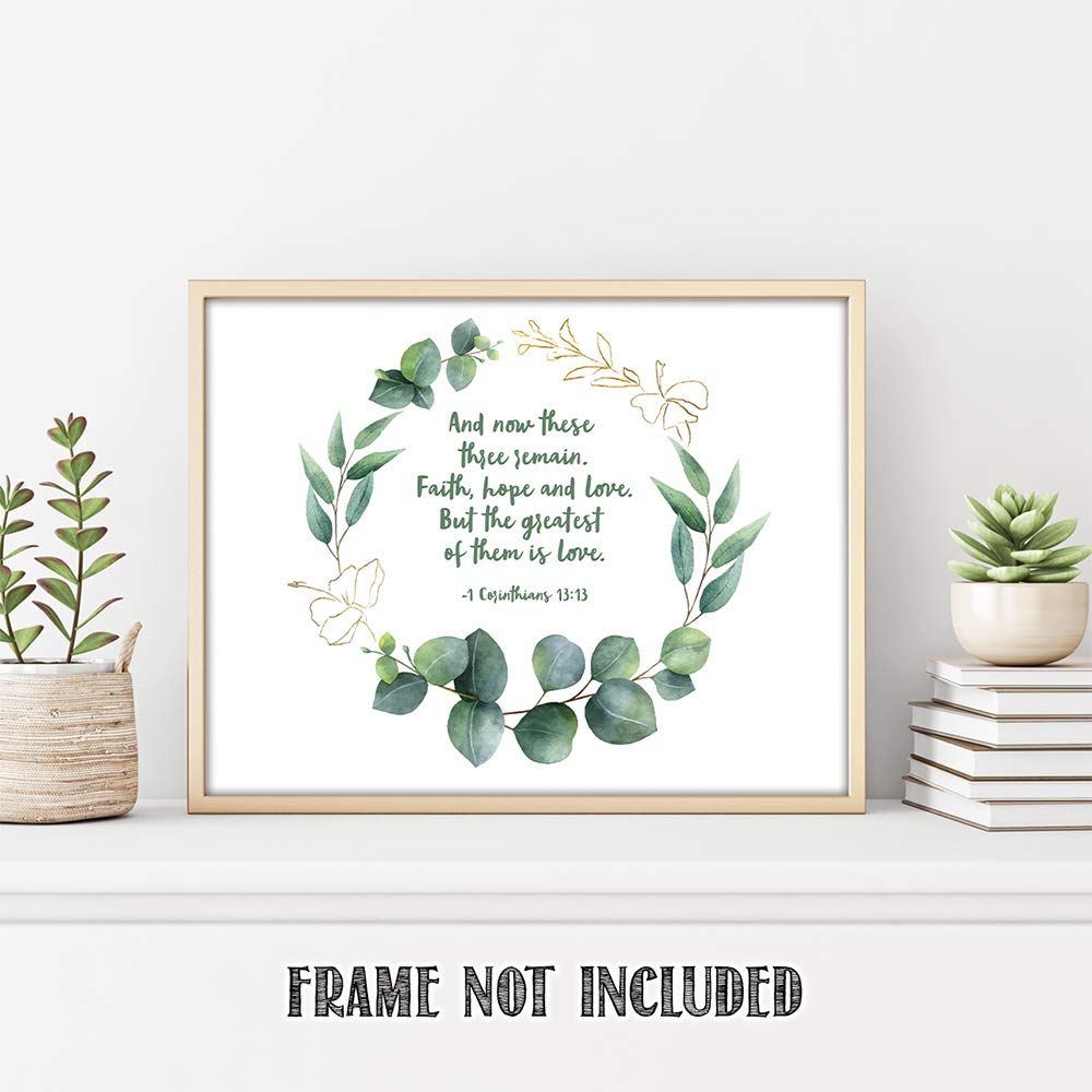 TJ Originals - 1 Corinthians 13:13 Bible Verse Wall Art - Faith Hope & Love Christian Scripture Print - 11x14 Inspirational Home Decor - Perfect Gift for Family, Friends & Women (Wreath Portrait) - Ideal for Living Room, Bedroom & Church Decor