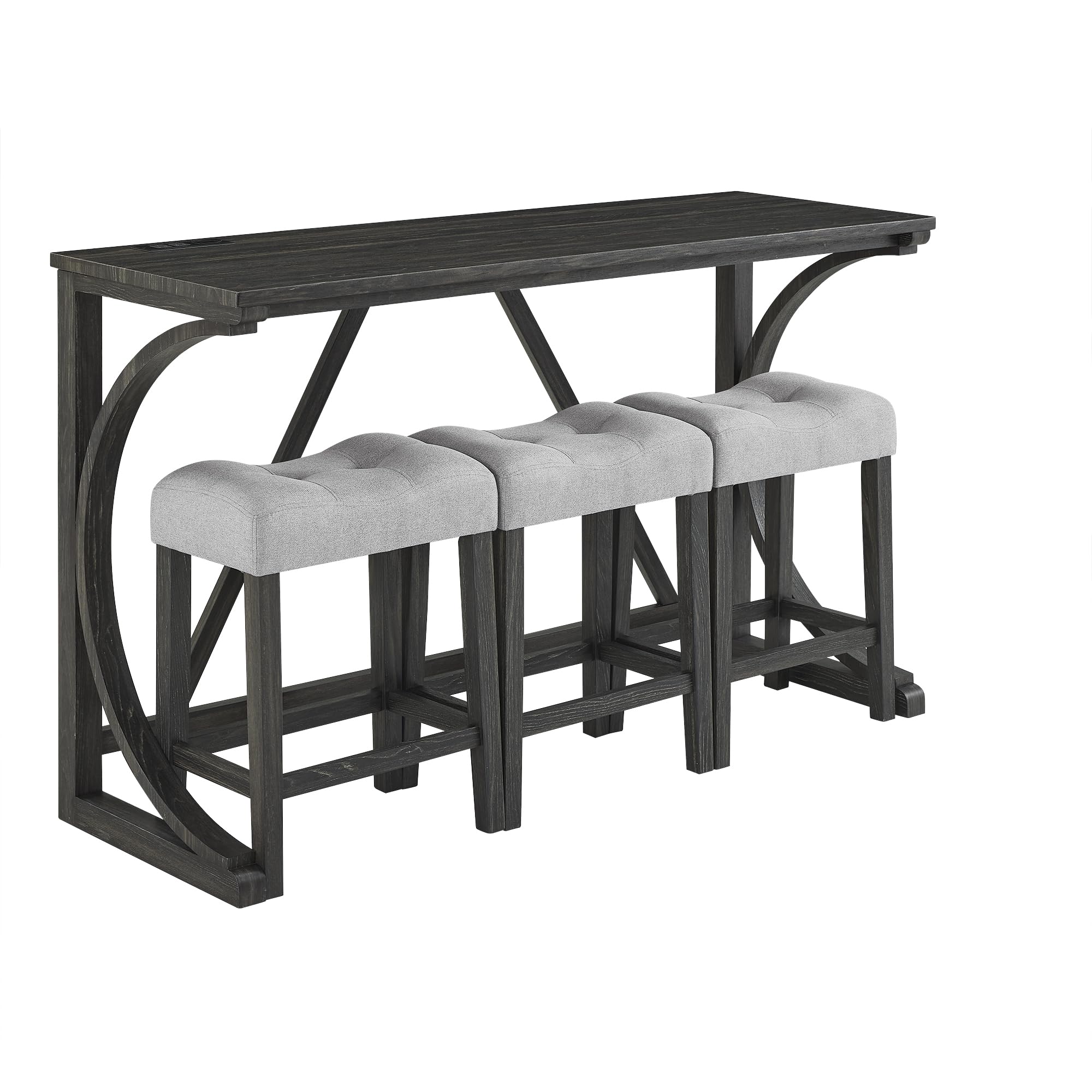 Knocbel Industrial 3-Person Counter Height Bar Table Set with Built-in Power Outlet - 4-Piece Dinette Set with Padded Seat Stools - Compact Space Saving Pub Bistro Dining Furniture for Apartments, Condos & Small Homes (Black) - Perfect for Breakfast Nooks, Kitchen Islands & Entertaining Guests