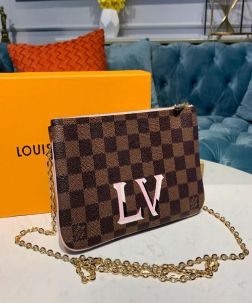 Louis Vuitton Double Zip Pochette Handbag - Damier Ebene Canvas Crossbody Bag for Women | Perfect for Travel, Evening Out & Daily Use