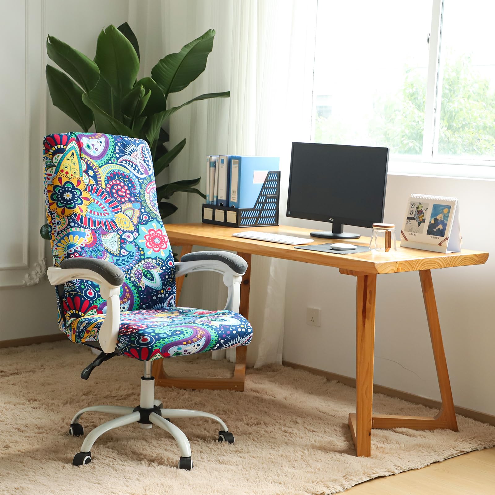 FORCHEER Stretchable XL Office Chair Cover for Big and Tall Chairs - Large Boho Design, Fits Most Computer & Desk Chairs - Perfect for Home Office, Gaming Setup, and Workspace Decor