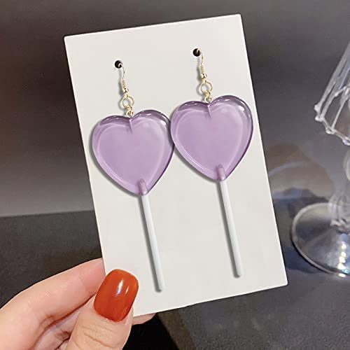 Vintage Heart Lollipop Earrings - Cute Resin Candy Dangle Earrings for Women, 80s 90s Retro Style Valentine's Day Gift - Perfect for Parties, Date Nights & Nostalgic Fashion
