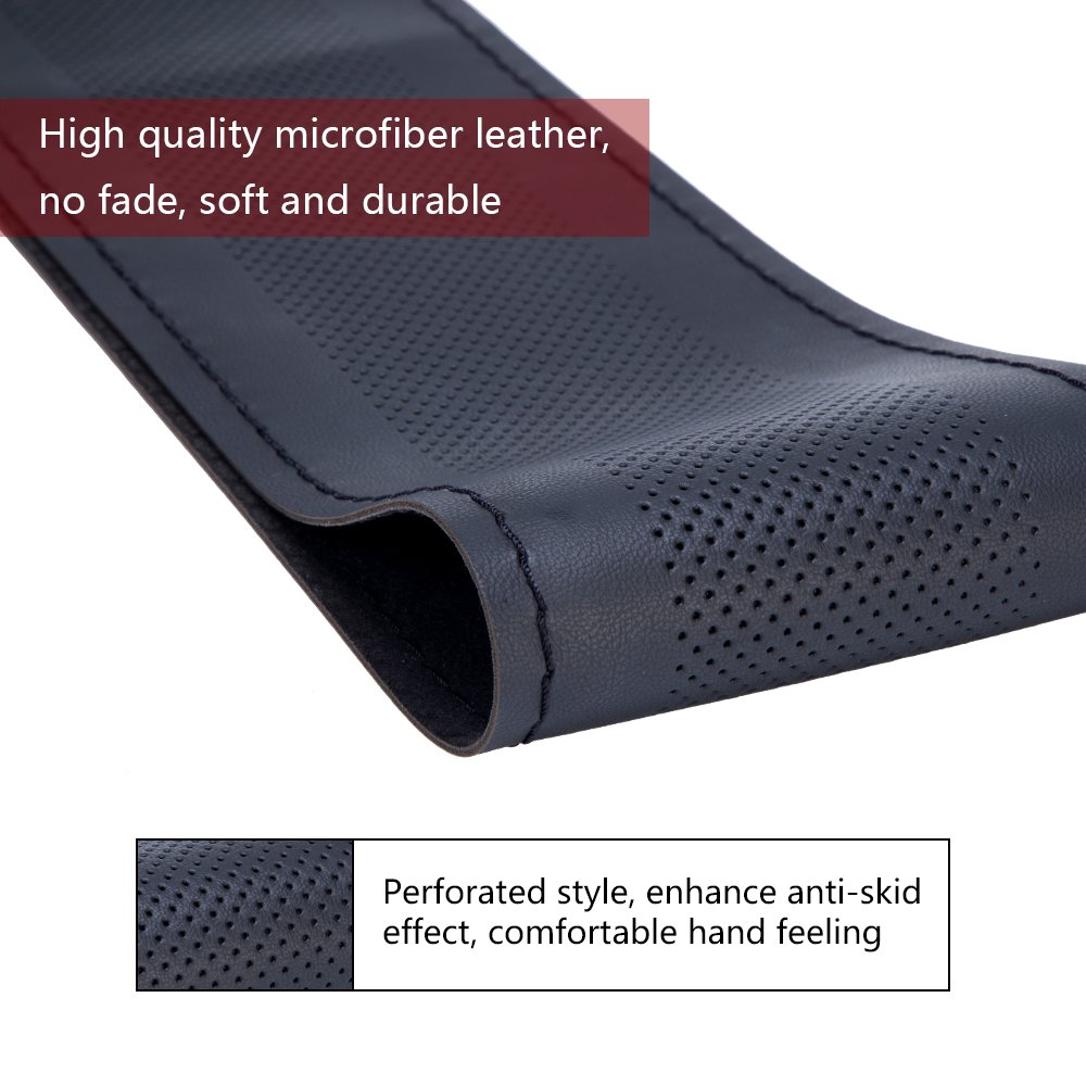 Premium Universal Car Steering Wheel Cover - Microfiber Leather DIY Stitch-On Wrap (14.5-15.25 Inch, Black) with Needle & Thread Kit | Non-Slip Grip for Comfort & Style | Perfect for Daily Commute & Road Trips