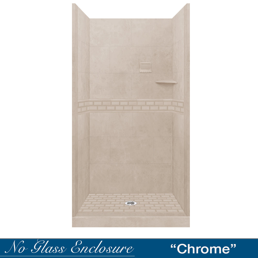 Alcove Brown Sugar Sistine Stone & Subway Tile Shower Remodel Kit - DIY Bathroom Renovation with Waterproof Peel and Stick Backsplash for Easy Home Improvement