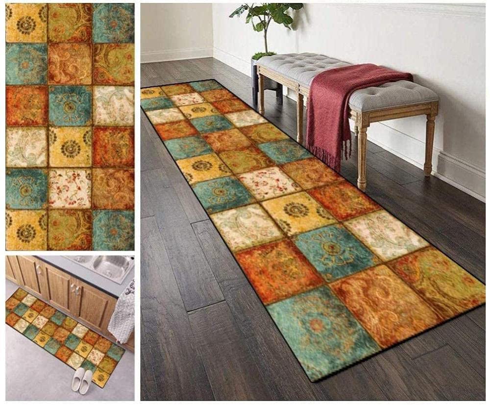 Vintage Yellow Runner Rug 2.3' x 15' - Non-Slip Polyester Indoor Carpet for Hallway, Entryway, Living Room & Bedroom | Stain Resistant, Non-Shedding & Skid Proof - Perfect for High Traffic Areas, Home Decor & Cozy Spaces