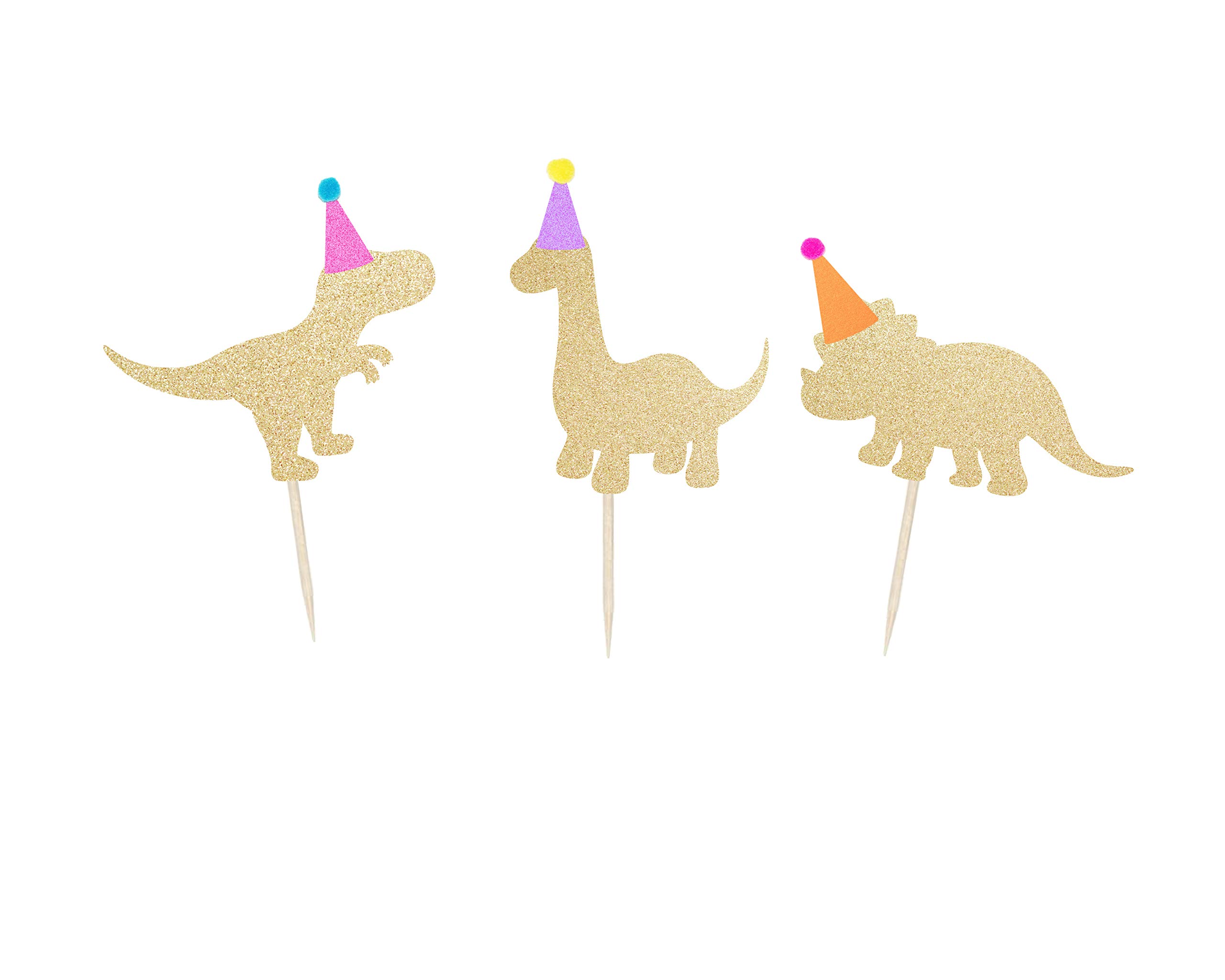 Dinosaur Cupcake Toppers - Set of 6 Dino Party Decorations for Birthday Cakes, Baby Showers & Themed Events