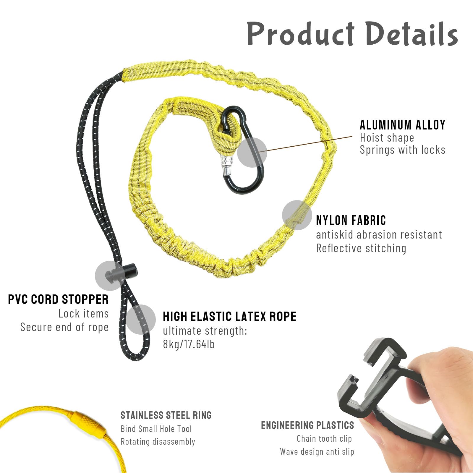 Retractable Tool Lanyards for Hand Tools - 3 Pack Adjustable Safety Tether with Carabiner Clip | Fall Protection for Roofing, Scaffolding & Construction | Durable Tool Belt Accessories for Work at Heights