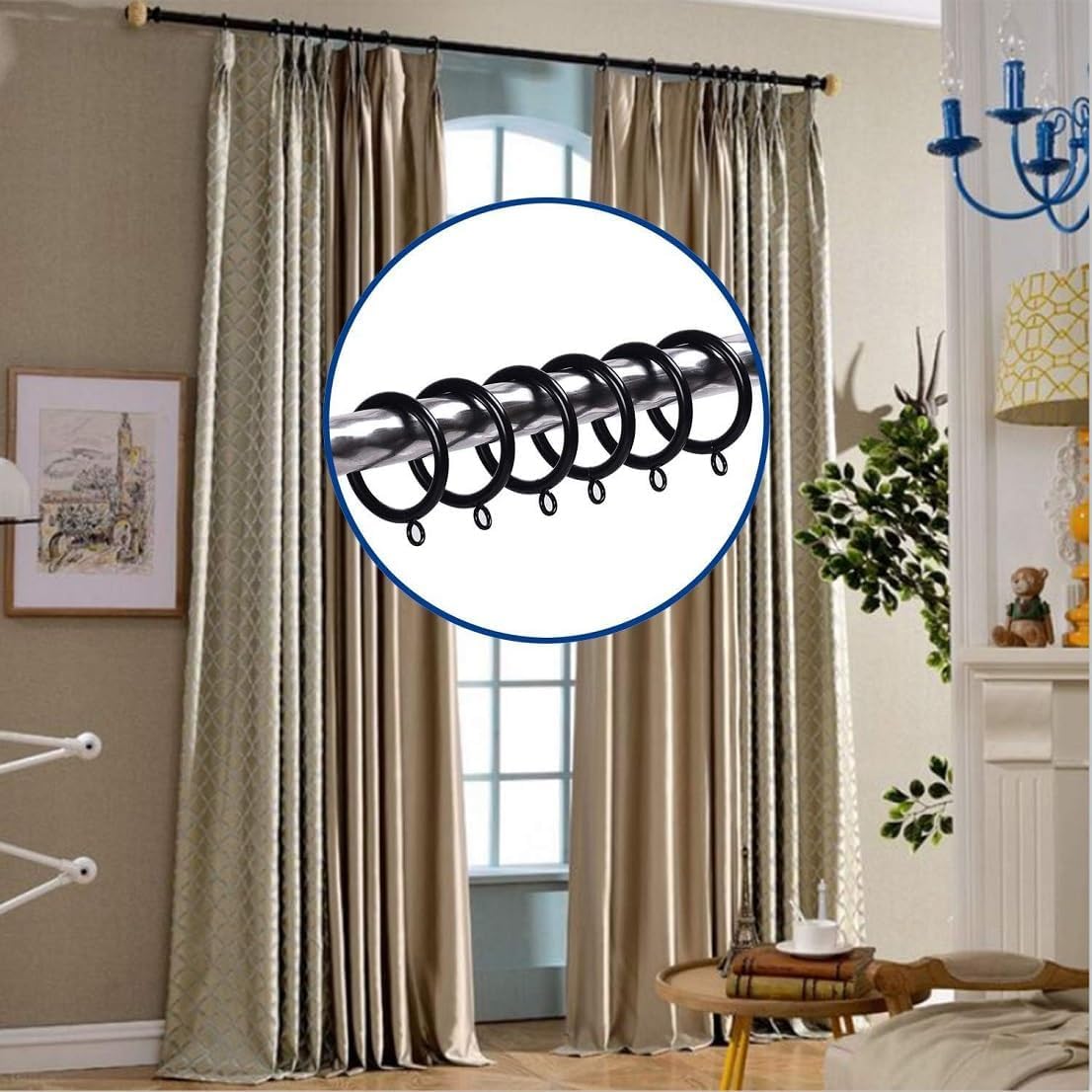 Handmade Wooden Curtain Rings for 1-25 Inch Rods - 2.7 Inch Inner Diameter - Pack of 24 - Black - Perfect for Drapes, Sheers & Valances - Elegant Home Window Decor