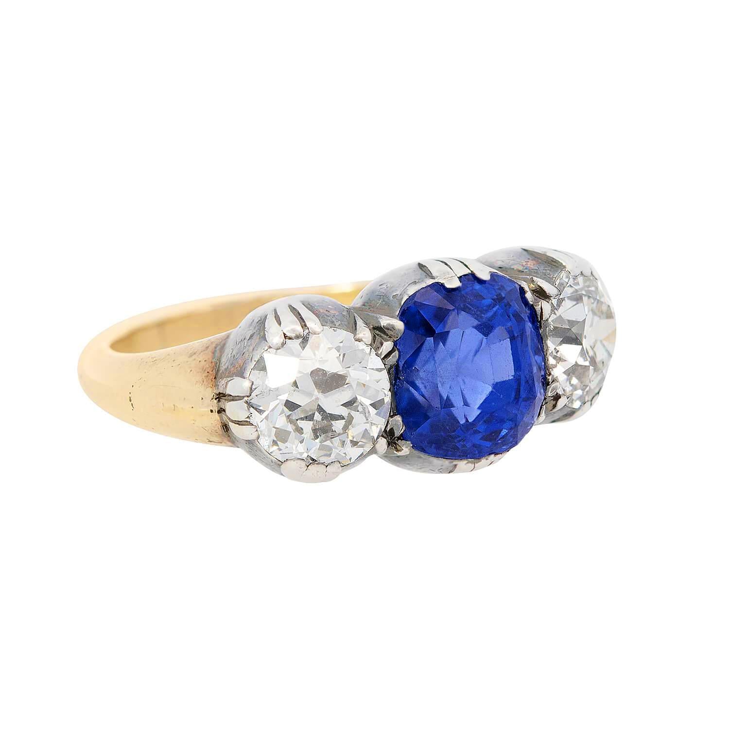 Exquisite Victorian 18K Gold & Sterling Silver GIA Certified No Heat Ceylon Sapphire Diamond Ring for Women - Perfect for Weddings, Anniversaries & Special Occasions
